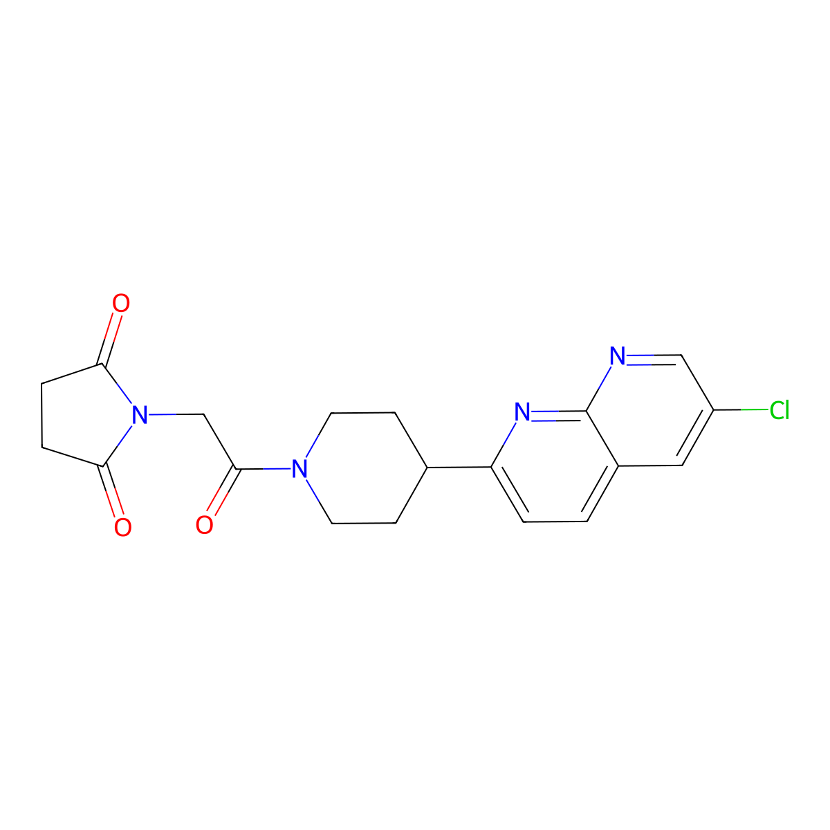 1-{2-[4-(6-Chloro-1,8-naphthyridin-2-yl)piperidin-1-yl]-2-oxoethyl}pyrrolidine-2,5-dione molecular structure, CAS 2741896-75-1