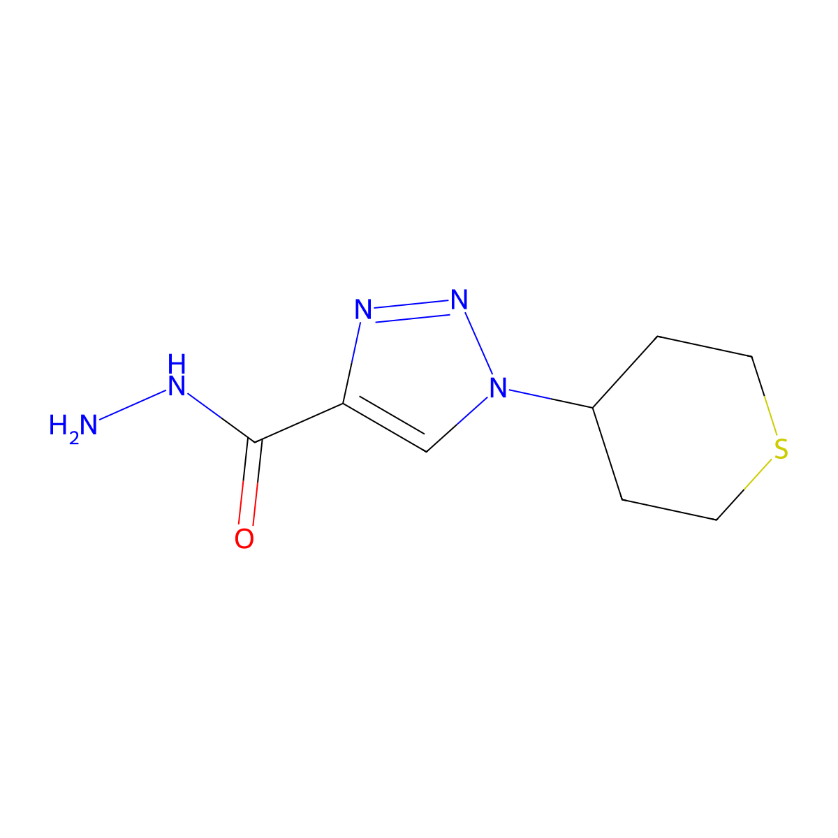 1-(thian-4-yl)-1H-1,2,3-triazole-4-carbohydrazide molecular structure, CAS 2741896-76-2