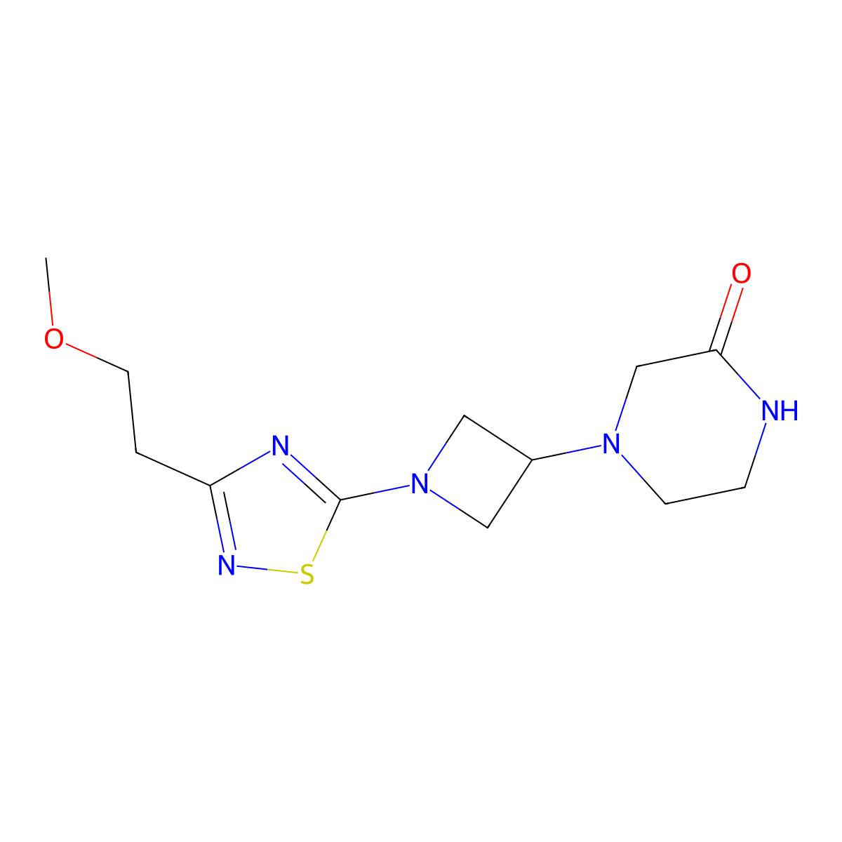 4-{1-[3-(2-Methoxyethyl)-1,2,4-thiadiazol-5-yl]azetidin-3-yl}piperazin-2-one molecular structure, CAS 2741896-77-3
