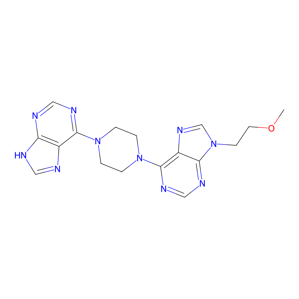 9-(2-methoxyethyl)-6-[4-(9H-purin-6-yl)piperazin-1-yl]-9H-purine molecular structure, CAS 2741896-80-8