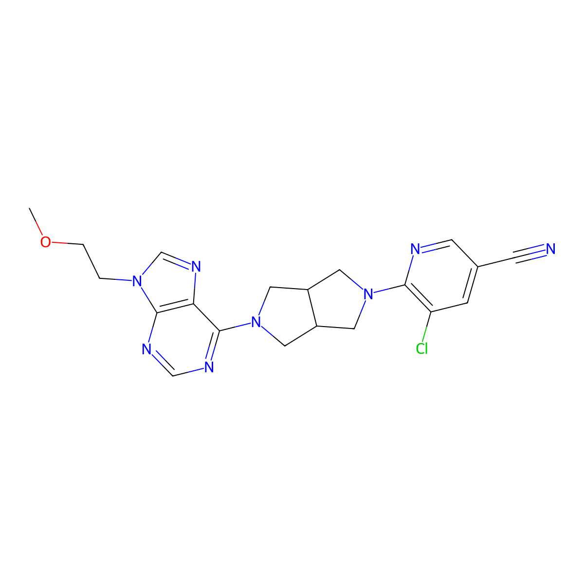 5-chloro-6-{5-[9-(2-methoxyethyl)-9H-purin-6-yl]-octahydropyrrolo[3,4-c]pyrrol-2-yl}pyridine-3-carbonitrile molecular structure, CAS 2741896-83-1