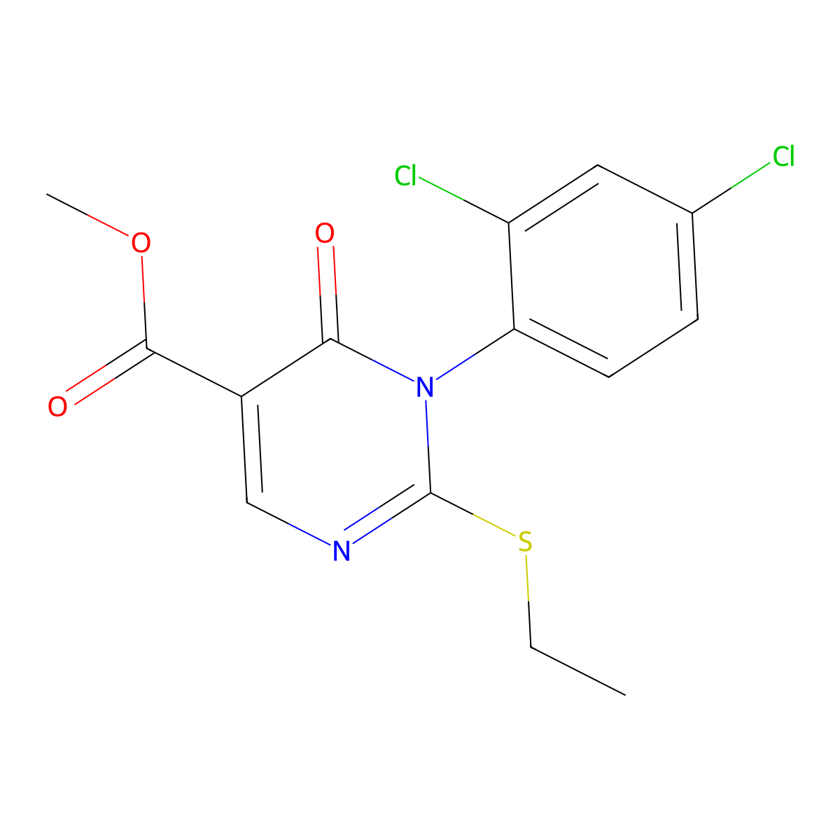 Methyl 1-(2,4-dichlorophenyl)-2-ethylsulfanyl-6-oxopyrimidine-5-carboxylate molecular structure, CAS 2741896-91-1