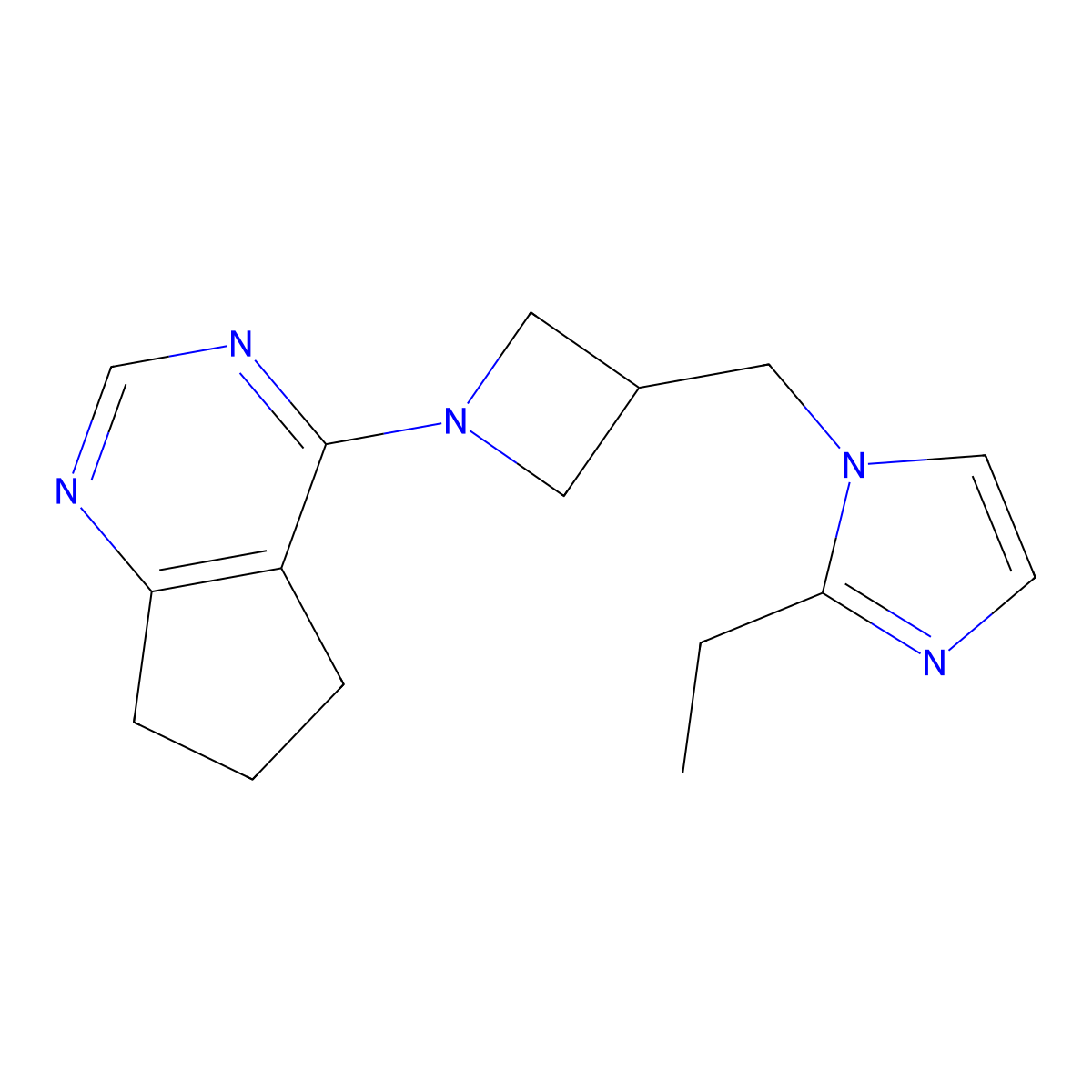1-[(1-{5H,6H,7H-cyclopenta[d]pyrimidin-4-yl}azetidin-3-yl)methyl]-2-ethyl-1H-imidazole molecular structure, CAS 2741896-92-2