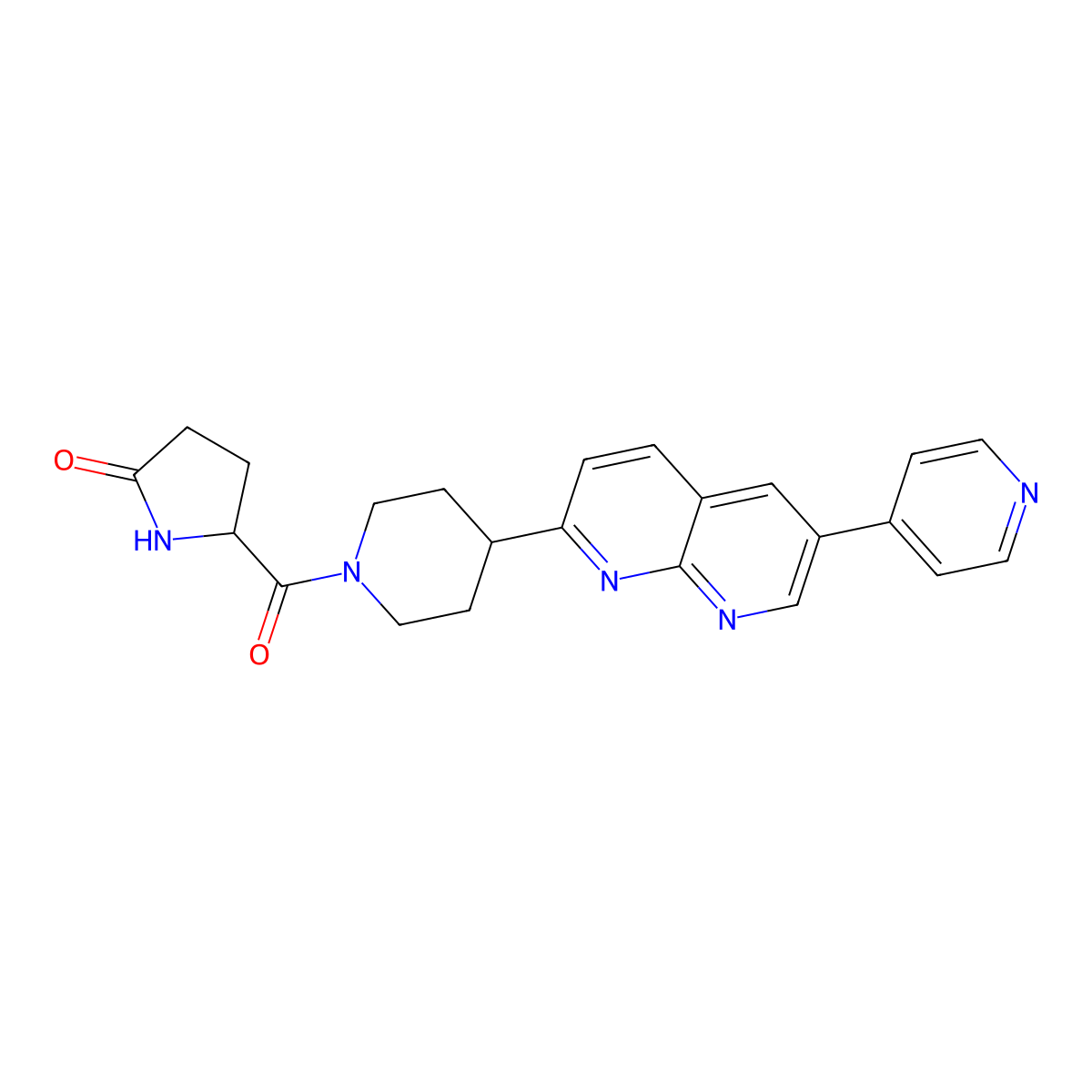 5-{4-[6-(Pyridin-4-yl)-1,8-naphthyridin-2-yl]piperidine-1-carbonyl}pyrrolidin-2-one molecular structure, CAS 2741896-94-4