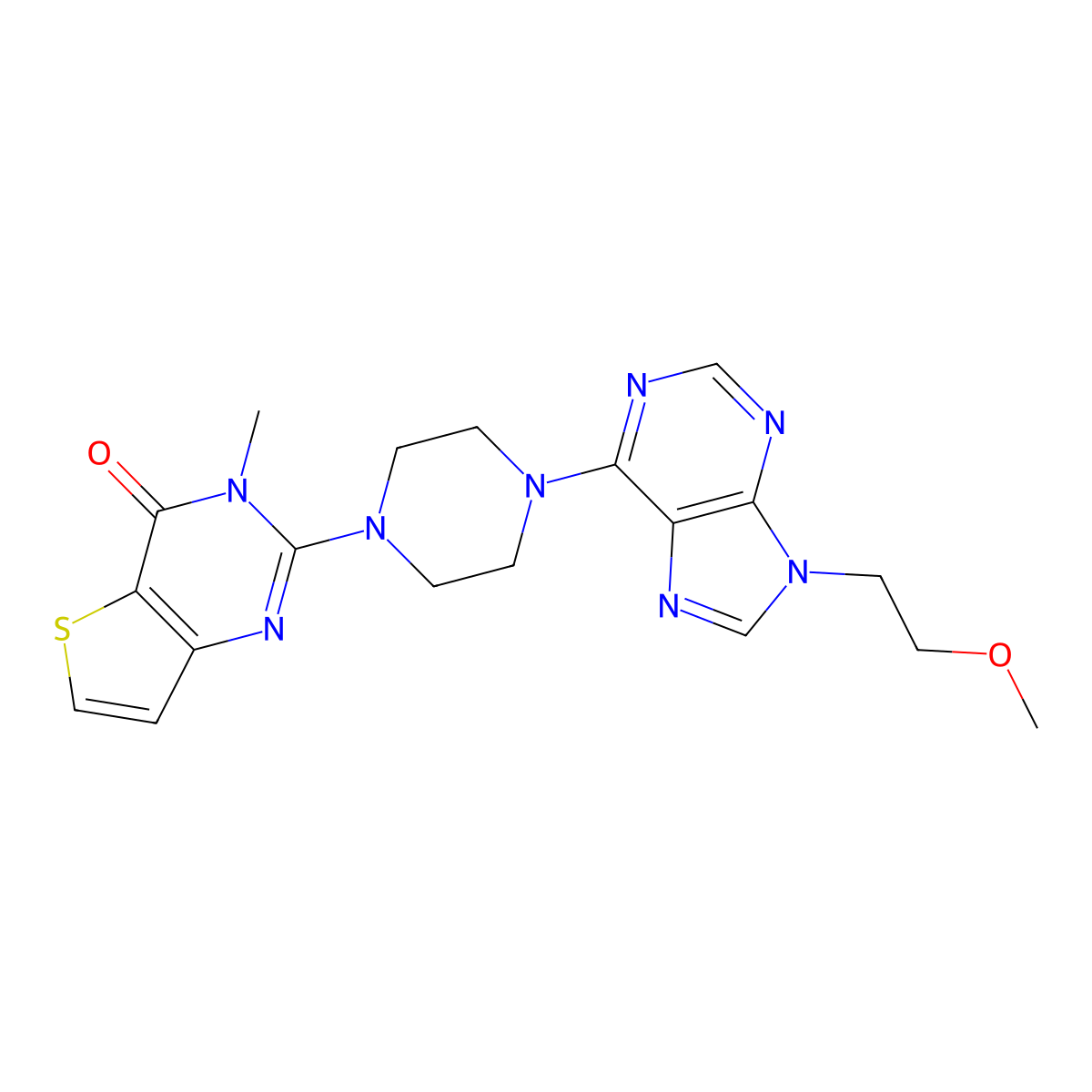 2-{4-[9-(2-methoxyethyl)-9H-purin-6-yl]piperazin-1-yl}-3-methyl-3H,4H-thieno[3,2-d]pyrimidin-4-one molecular structure, CAS 2741896-97-7