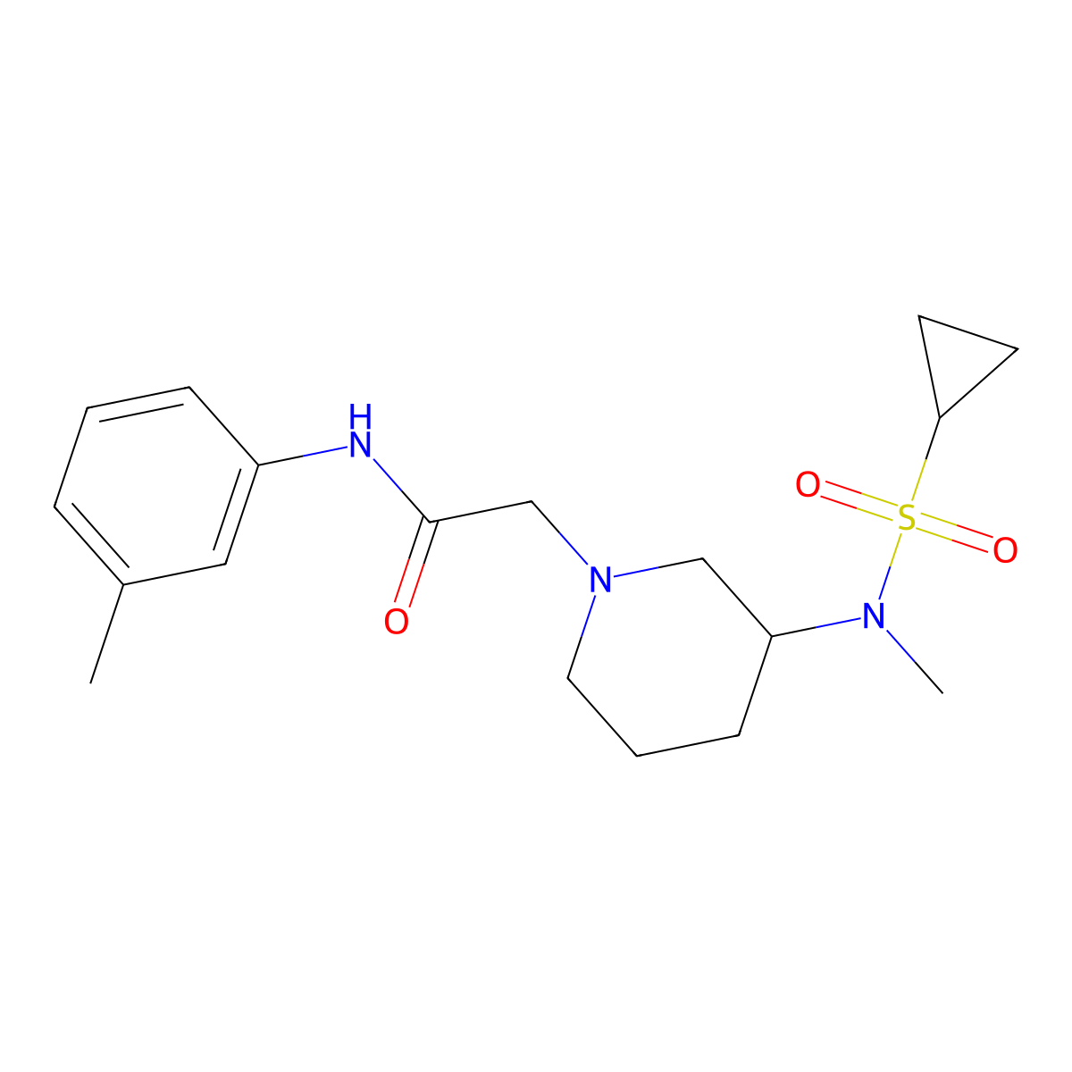 2-[3-(N-methylcyclopropanesulfonamido)piperidin-1-yl]-N-(3-methylphenyl)acetamide molecular structure, CAS 2741896-98-8