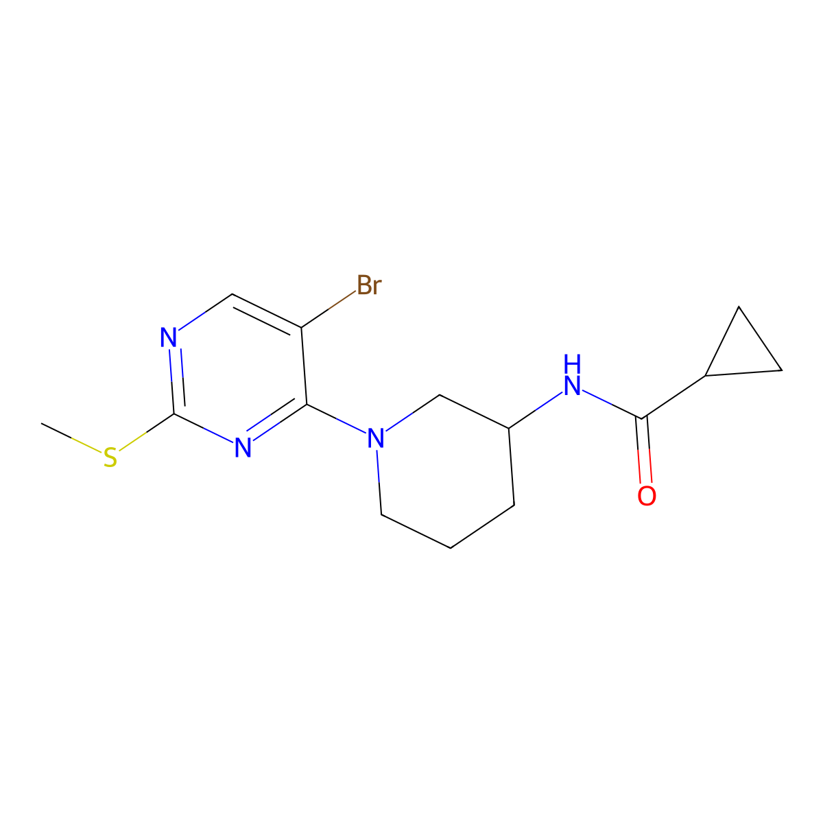 N-{1-[5-bromo-2-(methylsulfanyl)pyrimidin-4-yl]piperidin-3-yl}cyclopropanecarboxamide molecular structure, CAS 2741897-07-2