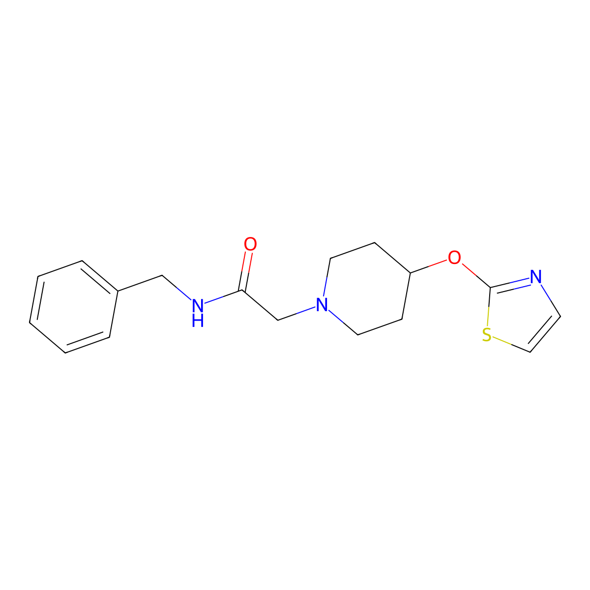 N-benzyl-2-[4-(1,3-thiazol-2-yloxy)piperidin-1-yl]acetamide molecular structure, CAS 2741897-11-8