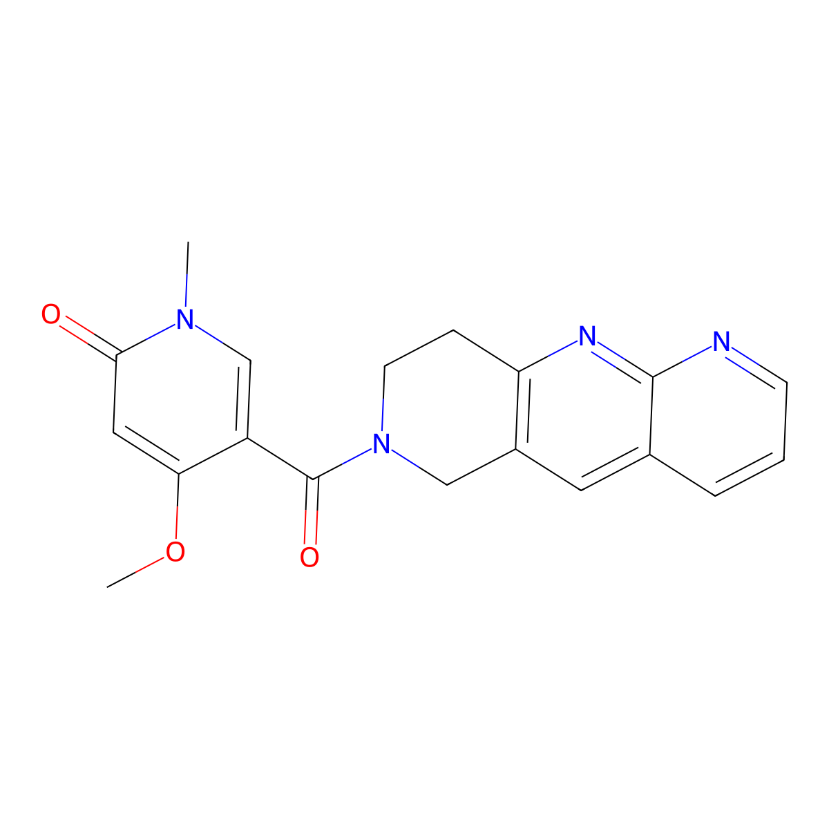 4-methoxy-1-methyl-5-{6H,7H,8H,9H-pyrido[2,3-b]1,6-naphthyridine-7-carbonyl}-1,2-dihydropyridin-2-one molecular structure, CAS 2741897-12-9