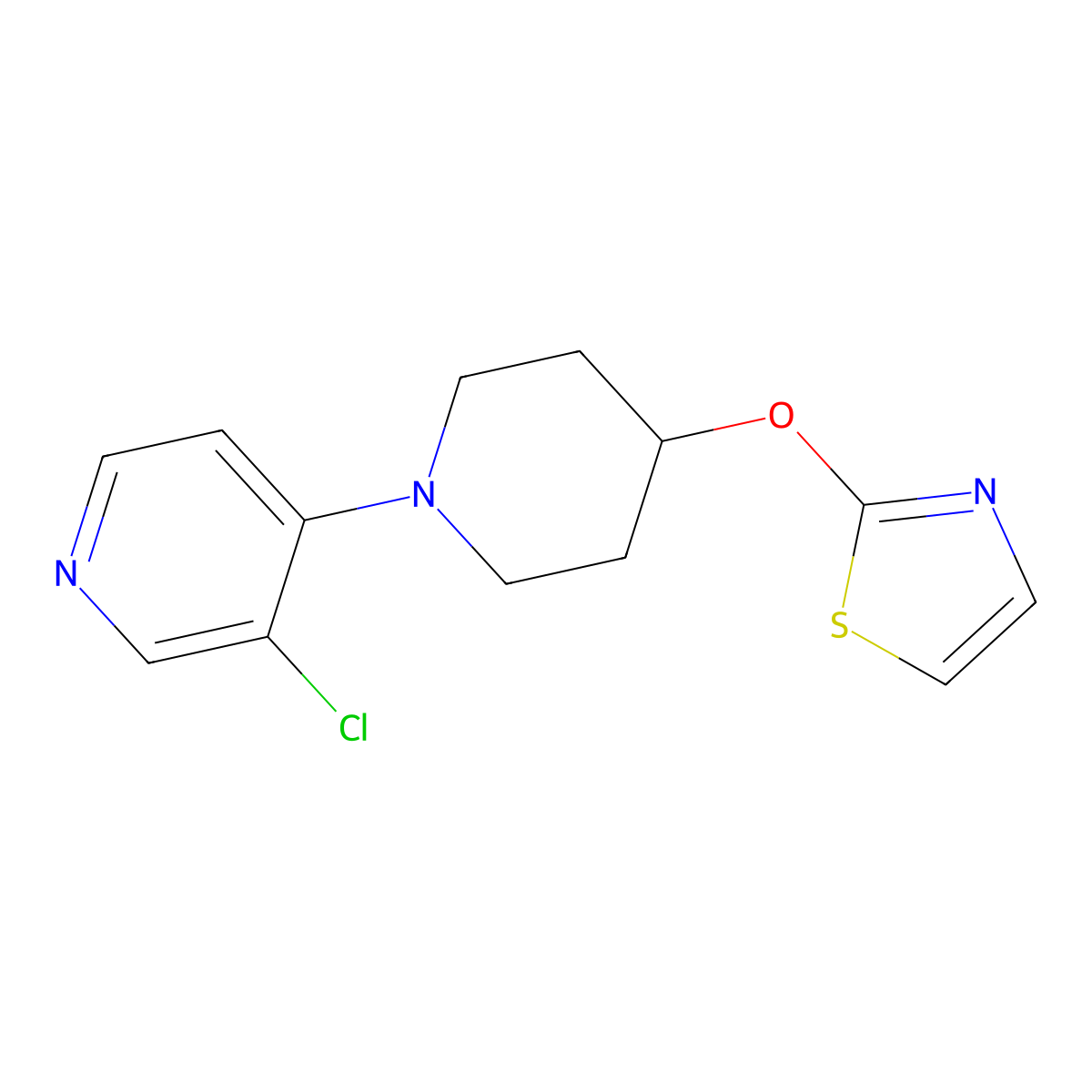 3-Chloro-4-[4-(1,3-thiazol-2-yloxy)piperidin-1-yl]pyridine molecular structure, CAS 2741897-13-0