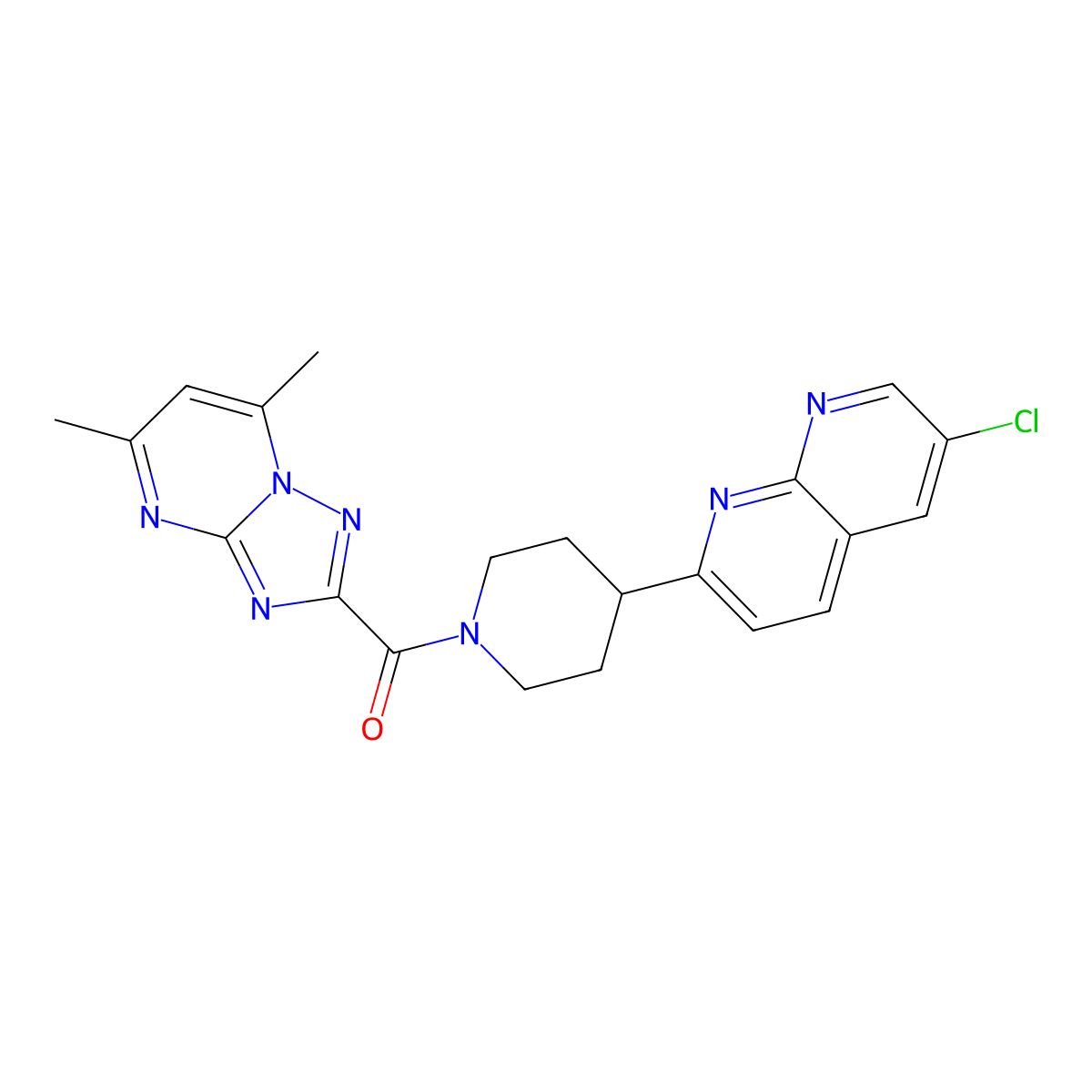 6-Chloro-2-(1-{5,7-dimethyl-[1,2,4]triazolo[1,5-a]pyrimidine-2-carbonyl}piperidin-4-yl)-1,8-naphthyridine molecular structure, CAS 2741897-24-3