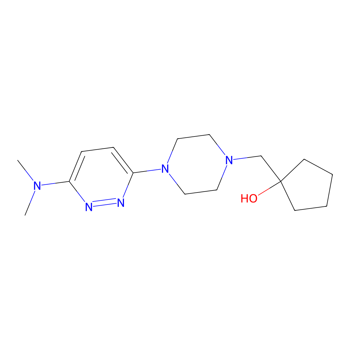 1-({4-[6-(Dimethylamino)pyridazin-3-yl]piperazin-1-yl}methyl)cyclopentan-1-ol molecular structure, CAS 2741897-26-5