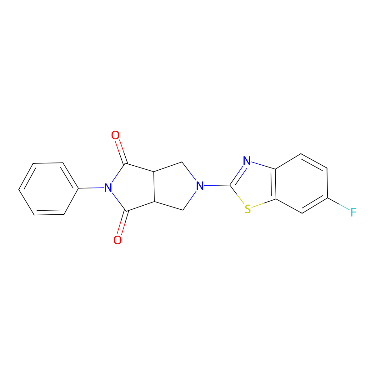 5-(6-Fluoro-1,3-benzothiazol-2-yl)-2-phenyl-octahydropyrrolo[3,4-c]pyrrole-1,3-dione molecular structure, CAS 2741897-27-6