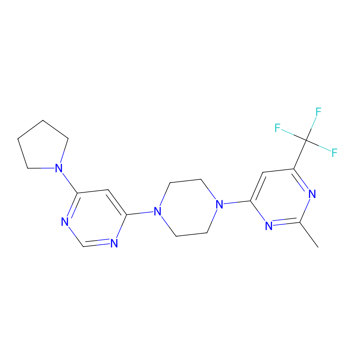 2-Methyl-4-{4-[6-(pyrrolidin-1-yl)pyrimidin-4-yl]piperazin-1-yl}-6-(trifluoromethyl)pyrimidine molecular structure, CAS 2741897-29-8