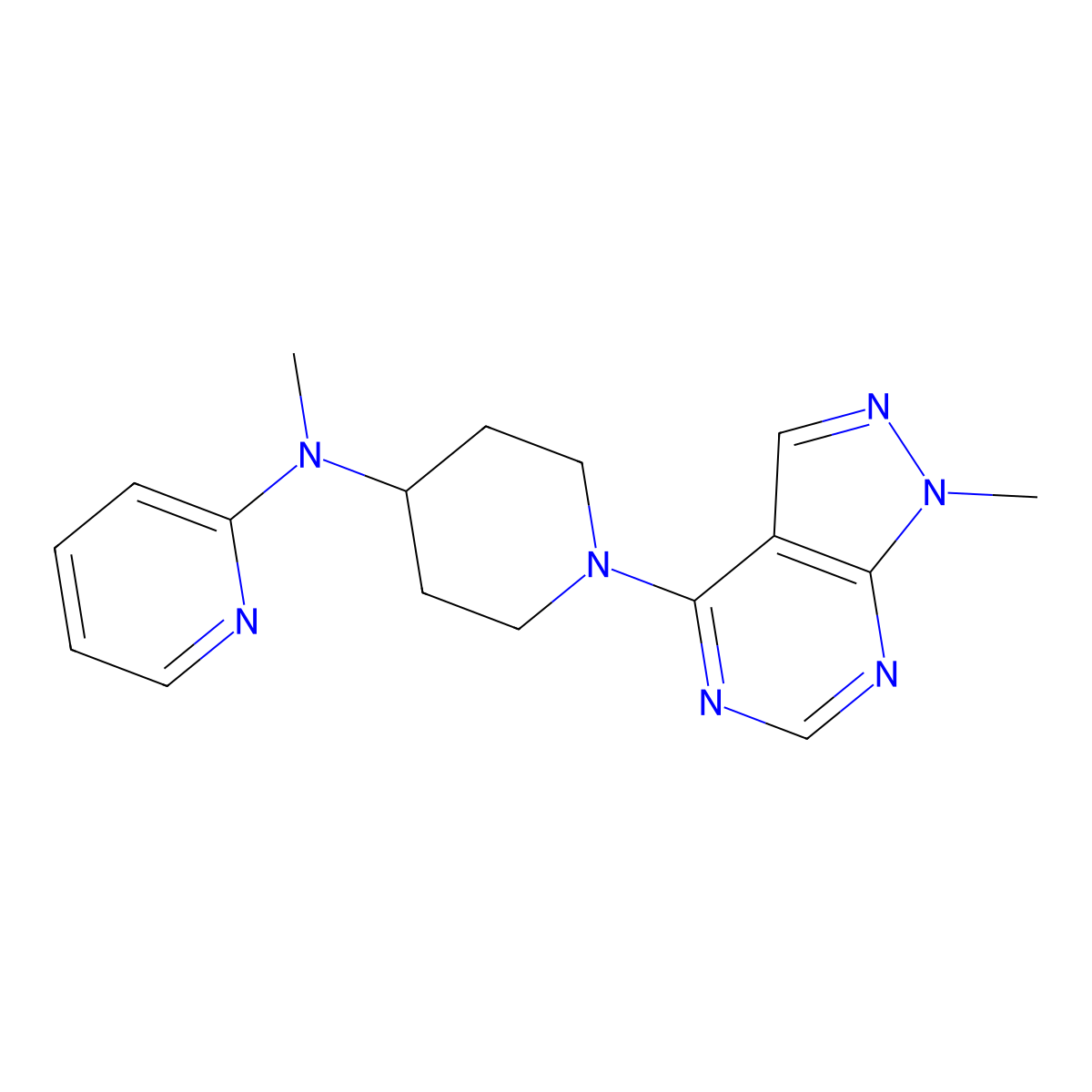 N-methyl-N-(1-{1-methyl-1H-pyrazolo[3,4-d]pyrimidin-4-yl}piperidin-4-yl)pyridin-2-amine molecular structure, CAS 2741897-30-1