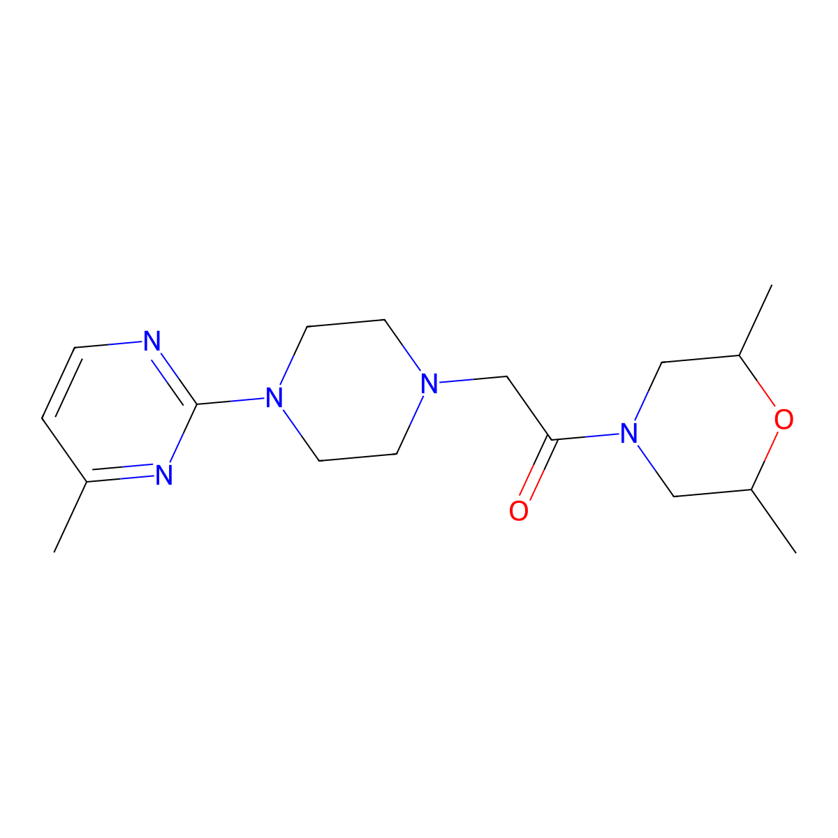1-(2,6-Dimethylmorpholin-4-yl)-2-[4-(4-methylpyrimidin-2-yl)piperazin-1-yl]ethan-1-one molecular structure, CAS 2741897-36-7