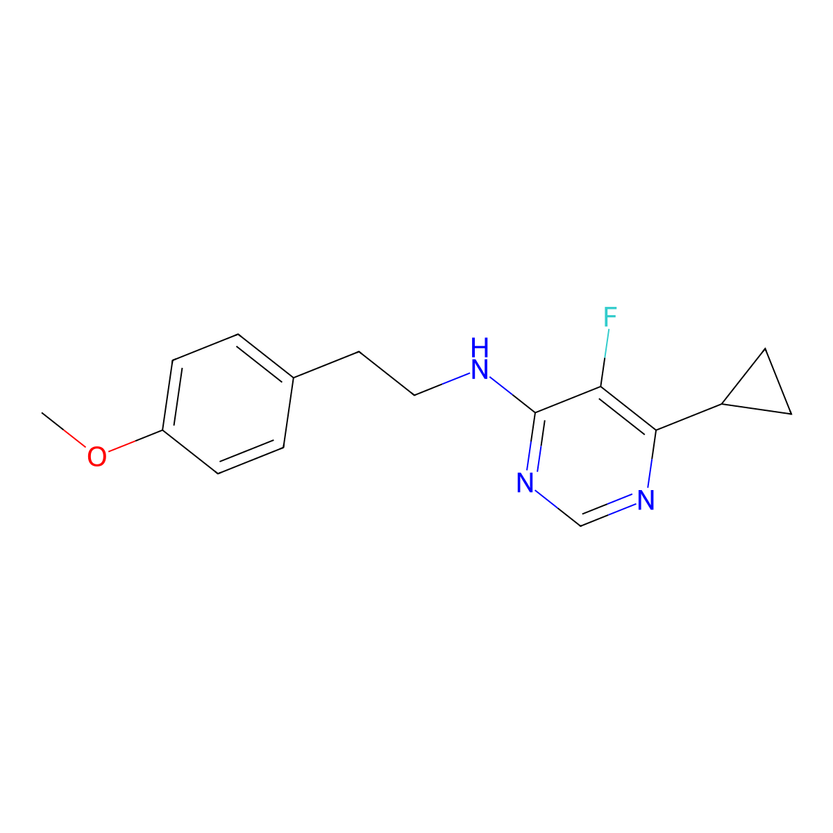 6-cyclopropyl-5-fluoro-N-[2-(4-methoxyphenyl)ethyl]pyrimidin-4-amine molecular structure, CAS 2741897-40-3