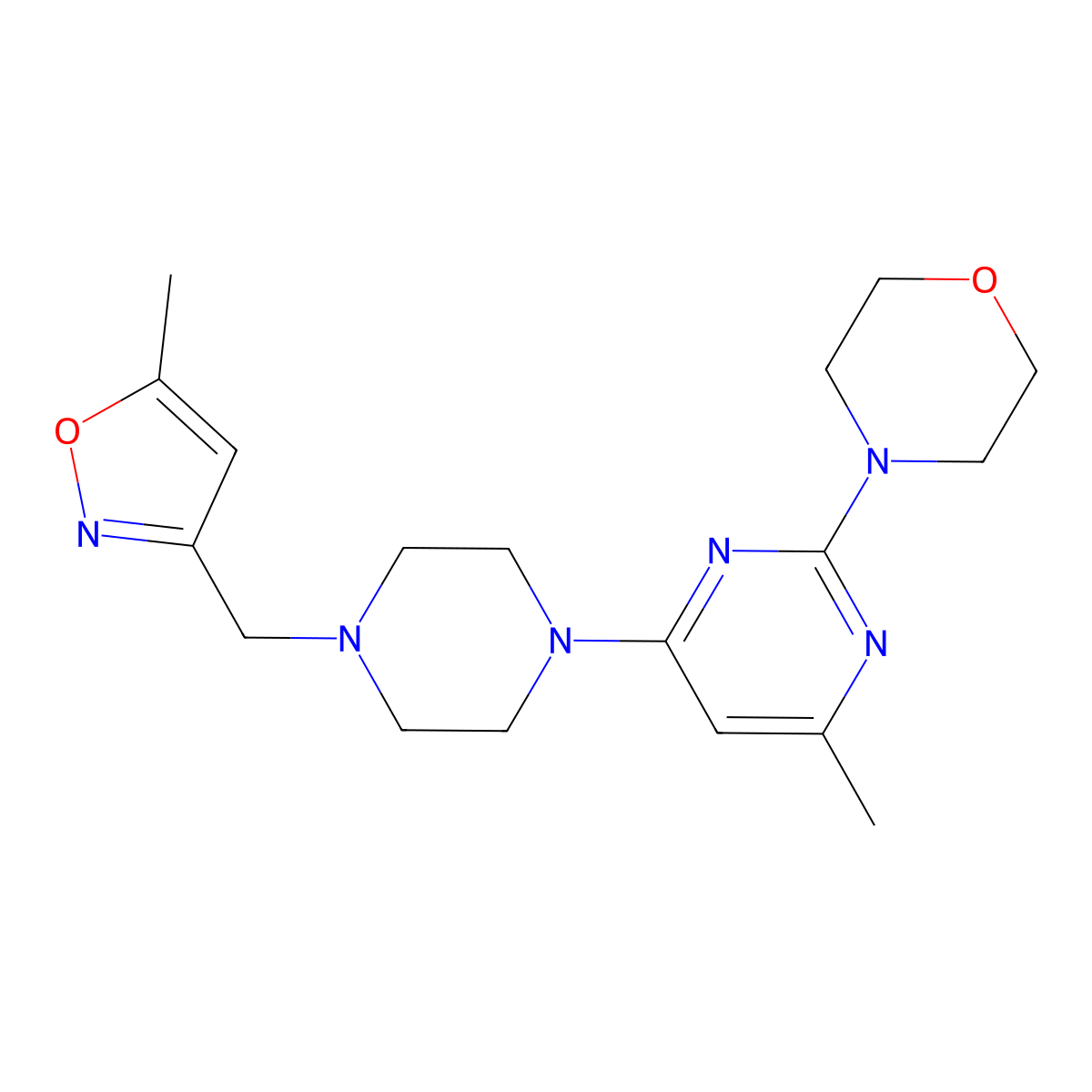 4-(4-Methyl-6-{4-[(5-methyl-1,2-oxazol-3-yl)methyl]piperazin-1-yl}pyrimidin-2-yl)morpholine molecular structure, CAS 2741897-41-4