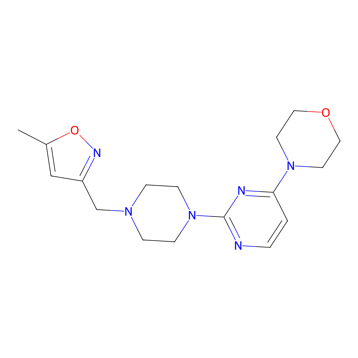 4-(2-{4-[(5-Methyl-1,2-oxazol-3-yl)methyl]piperazin-1-yl}pyrimidin-4-yl)morpholine molecular structure, CAS 2741897-42-5