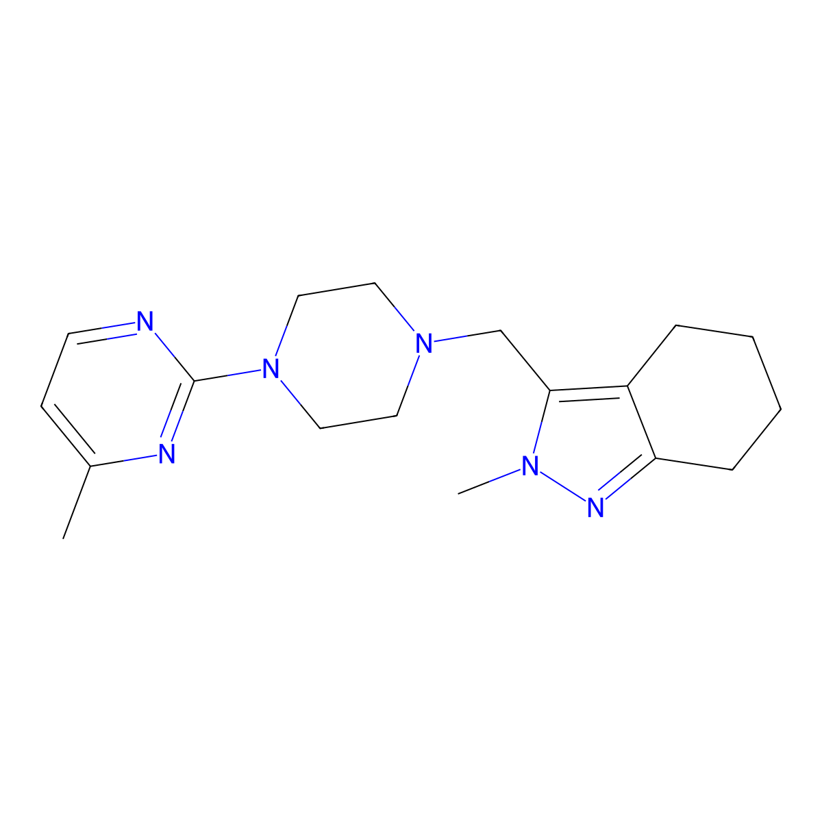 2-methyl-3-{[4-(4-methylpyrimidin-2-yl)piperazin-1-yl]methyl}-4,5,6,7-tetrahydro-2H-indazole molecular structure, CAS 2741897-43-6