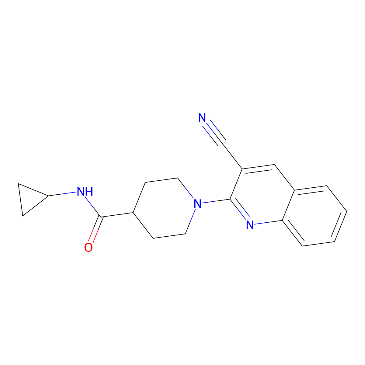 1-(3-cyanoquinolin-2-yl)-N-cyclopropylpiperidine-4-carboxamide molecular structure, CAS 2741897-47-0