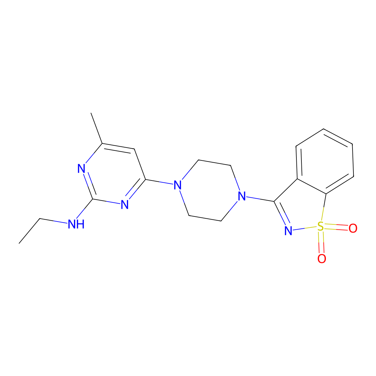 3-{4-[2-(Ethylamino)-6-methylpyrimidin-4-yl]piperazin-1-yl}-1lambda6,2-benzothiazole-1,1-dione molecular structure, CAS 2741897-48-1