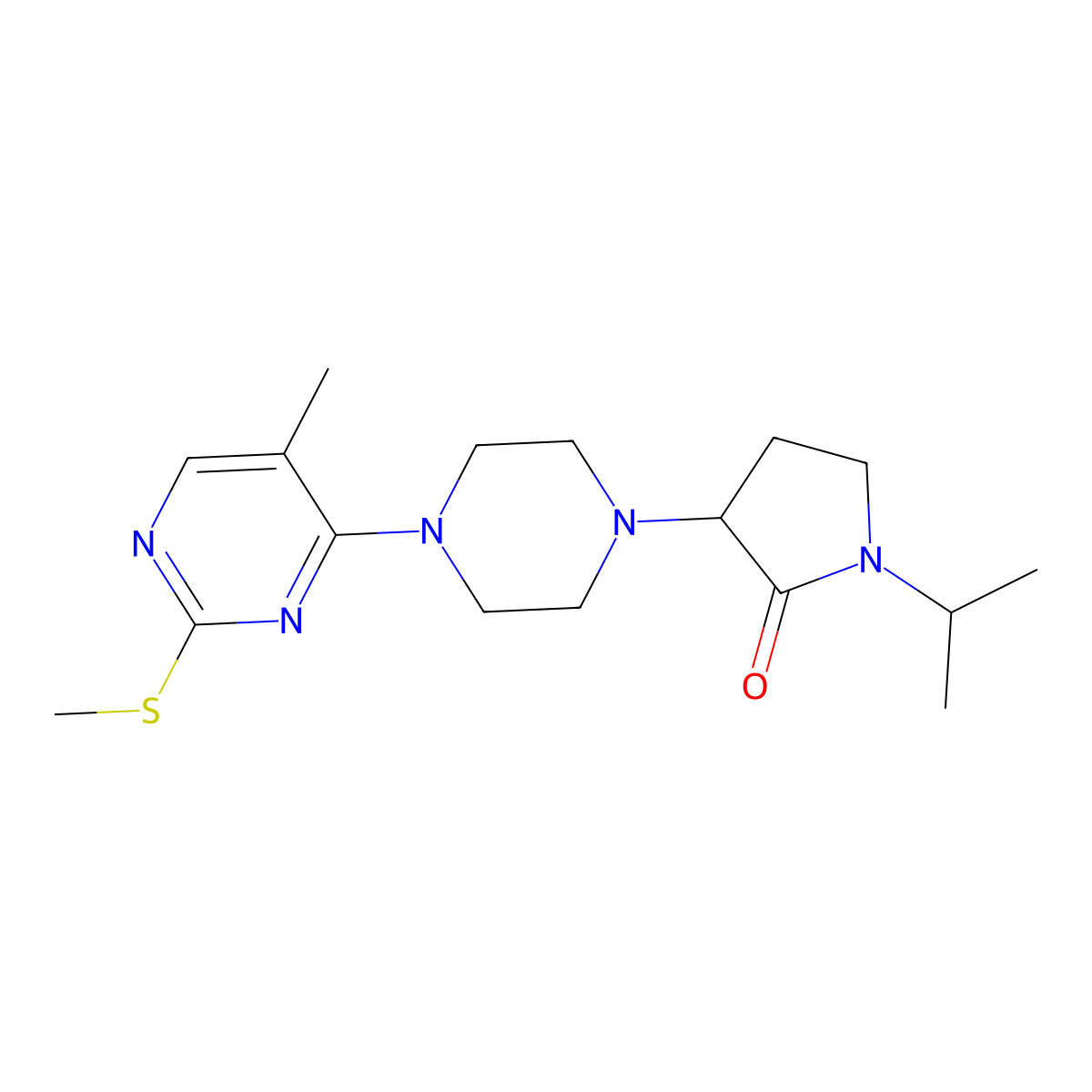 3-{4-[5-Methyl-2-(methylsulfanyl)pyrimidin-4-yl]piperazin-1-yl}-1-(propan-2-yl)pyrrolidin-2-one molecular structure, CAS 2741897-52-7