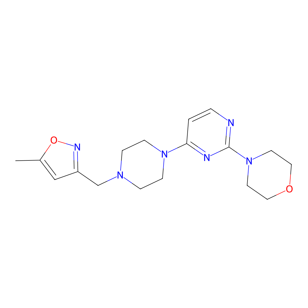 4-(4-{4-[(5-Methyl-1,2-oxazol-3-yl)methyl]piperazin-1-yl}pyrimidin-2-yl)morpholine molecular structure, CAS 2741897-54-9