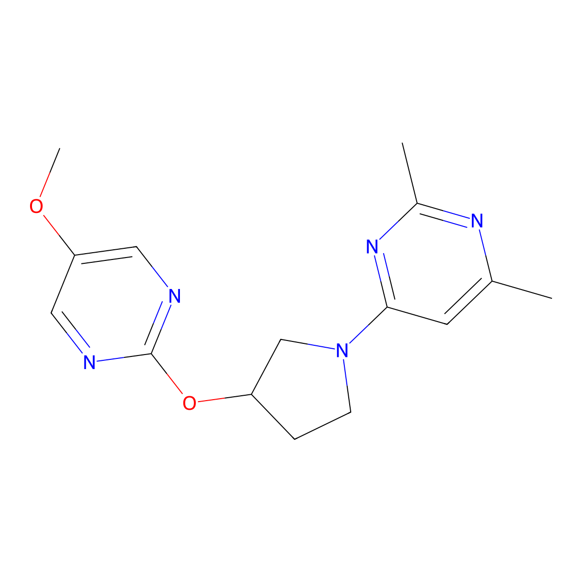 4-{3-[(5-Methoxypyrimidin-2-yl)oxy]pyrrolidin-1-yl}-2,6-dimethylpyrimidine molecular structure, CAS 2741897-55-0