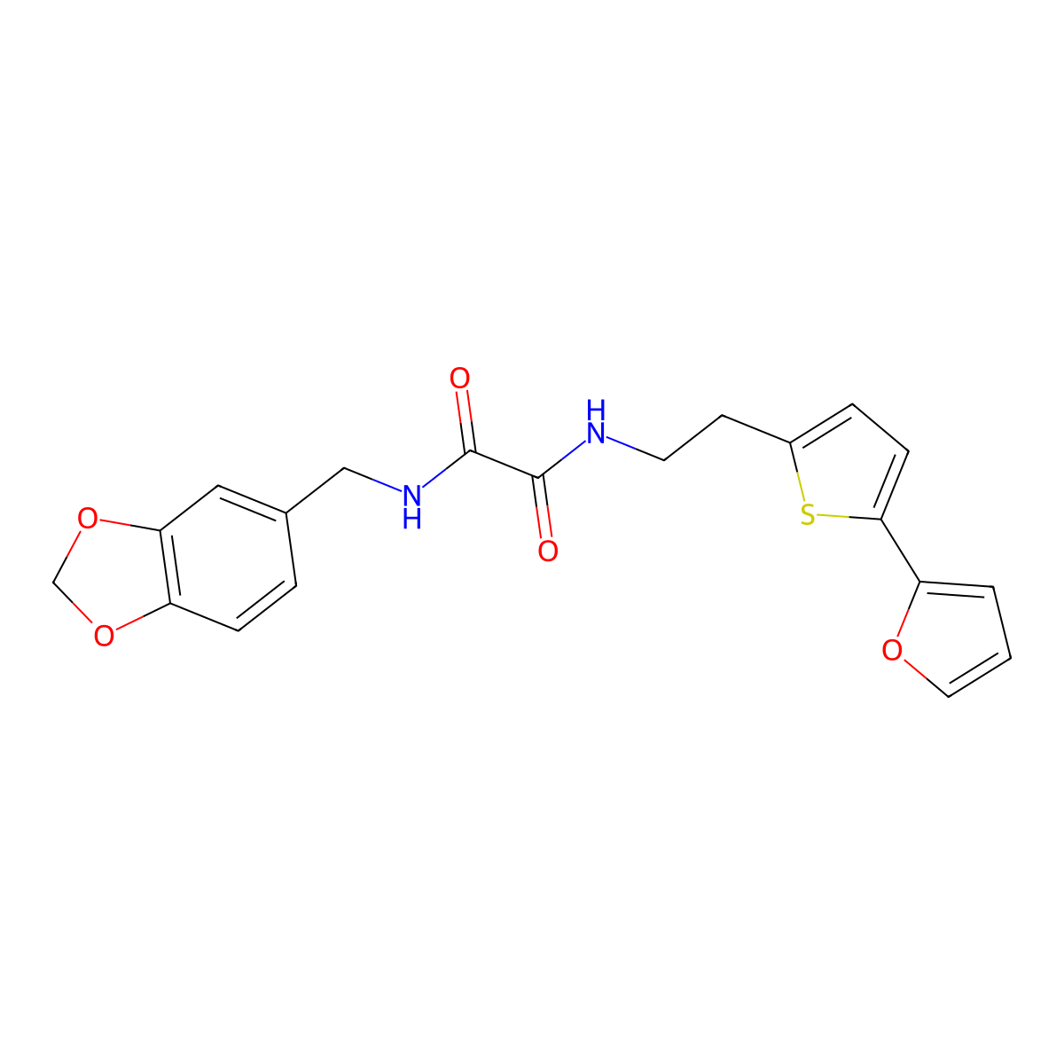 N'-[(2H-1,3-benzodioxol-5-yl)methyl]-N-{2-[5-(furan-2-yl)thiophen-2-yl]ethyl}ethanediamide molecular structure, CAS 2741897-61-8