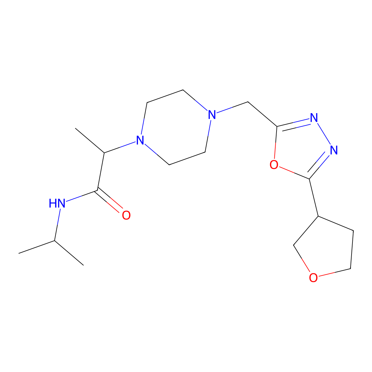 2-(4-{[5-(oxolan-3-yl)-1,3,4-oxadiazol-2-yl]methyl}piperazin-1-yl)-N-(propan-2-yl)propanamide molecular structure, CAS 2741897-62-9