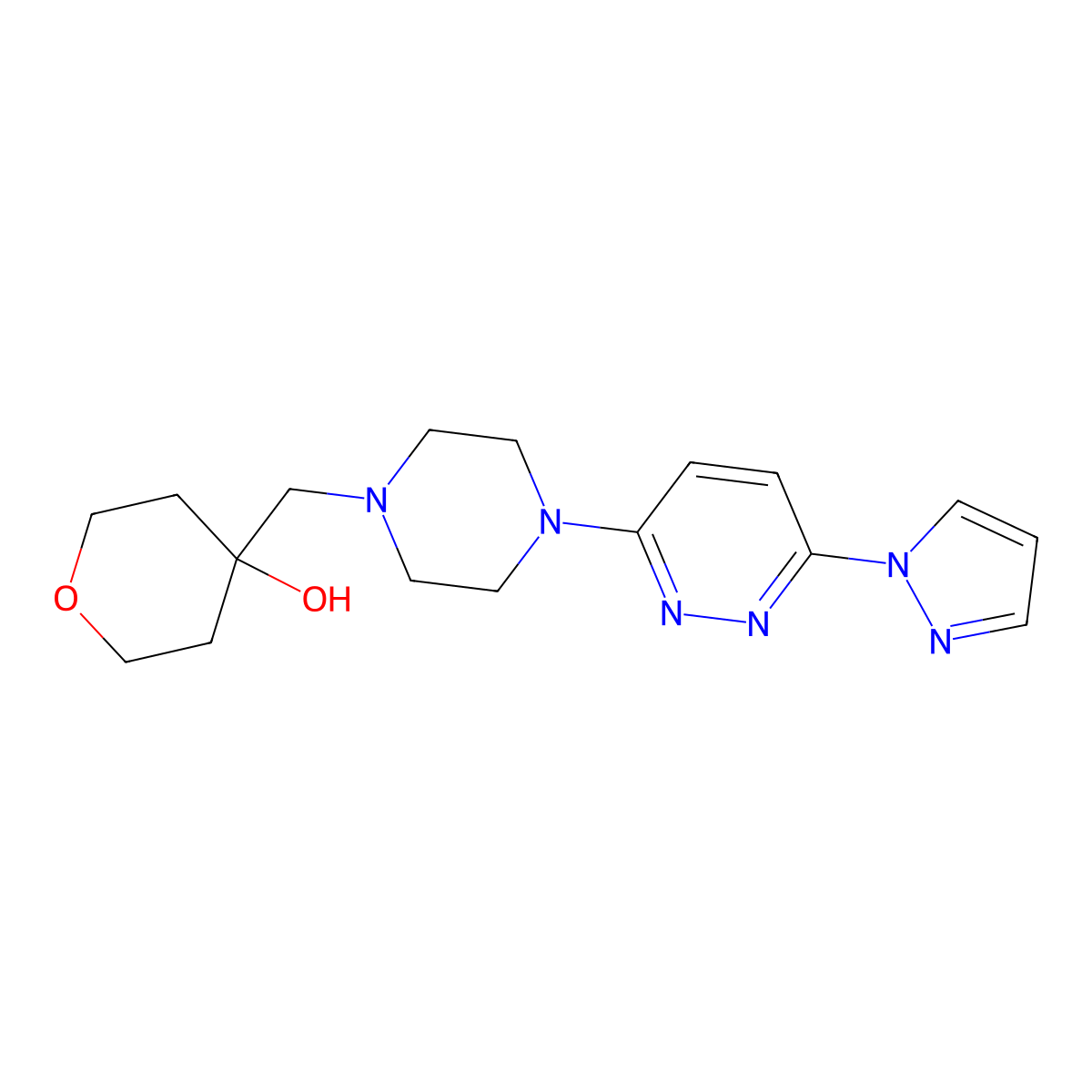 4-({4-[6-(1H-pyrazol-1-yl)pyridazin-3-yl]piperazin-1-yl}methyl)oxan-4-ol molecular structure, CAS 2741897-63-0