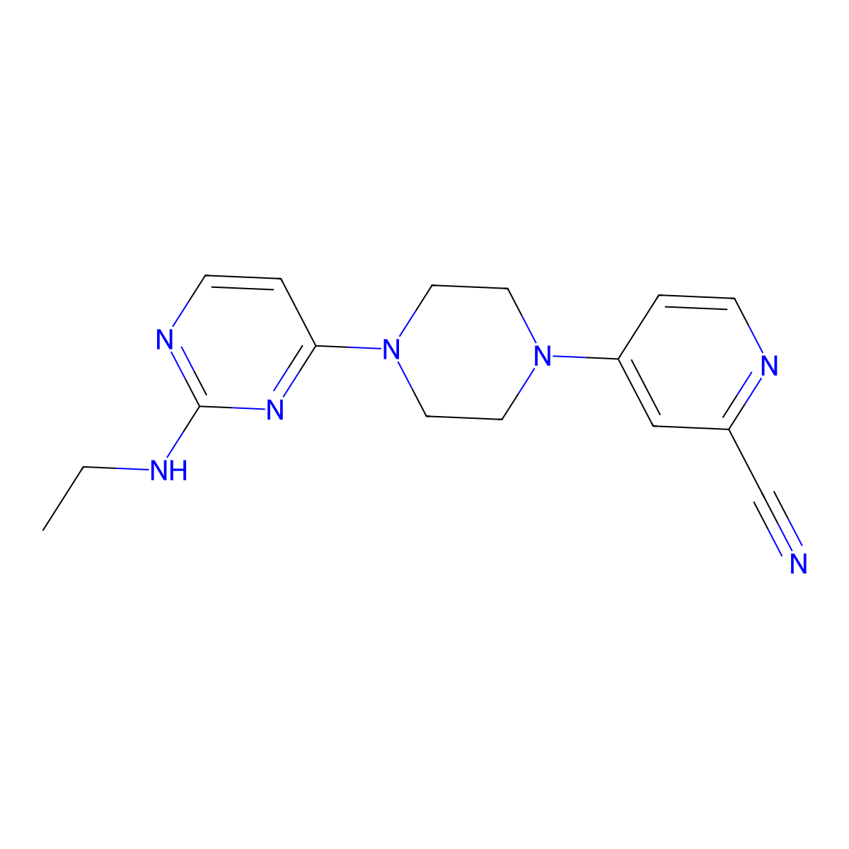 4-{4-[2-(Ethylamino)pyrimidin-4-yl]piperazin-1-yl}pyridine-2-carbonitrile molecular structure, CAS 2741897-64-1