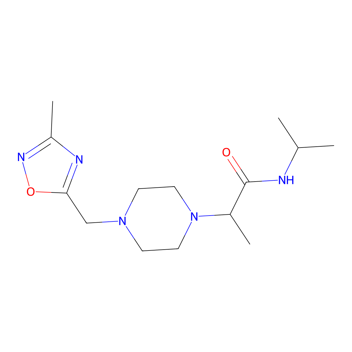 2-{4-[(3-methyl-1,2,4-oxadiazol-5-yl)methyl]piperazin-1-yl}-N-(propan-2-yl)propanamide molecular structure, CAS 2741897-67-4