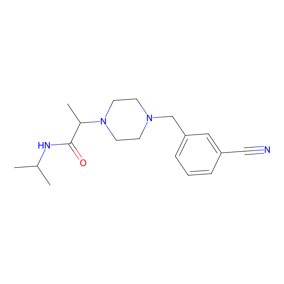 2-{4-[(3-cyanophenyl)methyl]piperazin-1-yl}-N-(propan-2-yl)propanamide molecular structure, CAS 2741897-77-6