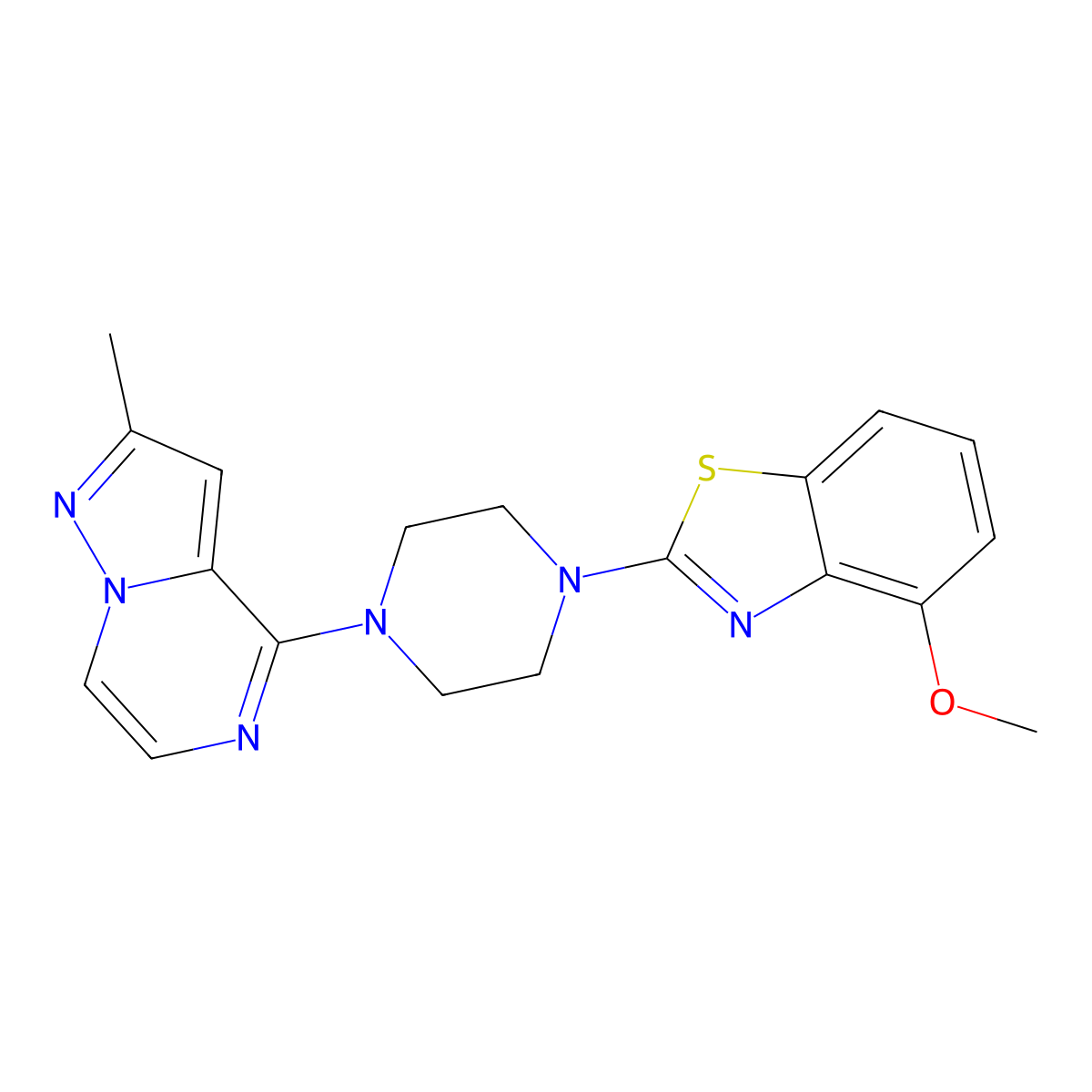 4-Methoxy-2-(4-{2-methylpyrazolo[1,5-a]pyrazin-4-yl}piperazin-1-yl)-1,3-benzothiazole molecular structure, CAS 2741897-79-8