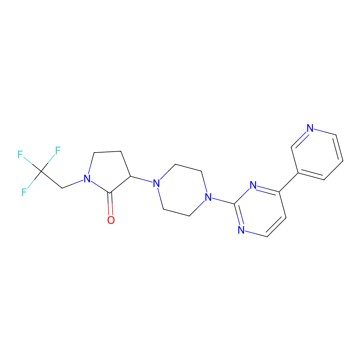3-{4-[4-(Pyridin-3-yl)pyrimidin-2-yl]piperazin-1-yl}-1-(2,2,2-trifluoroethyl)pyrrolidin-2-one molecular structure, CAS 2741897-81-2