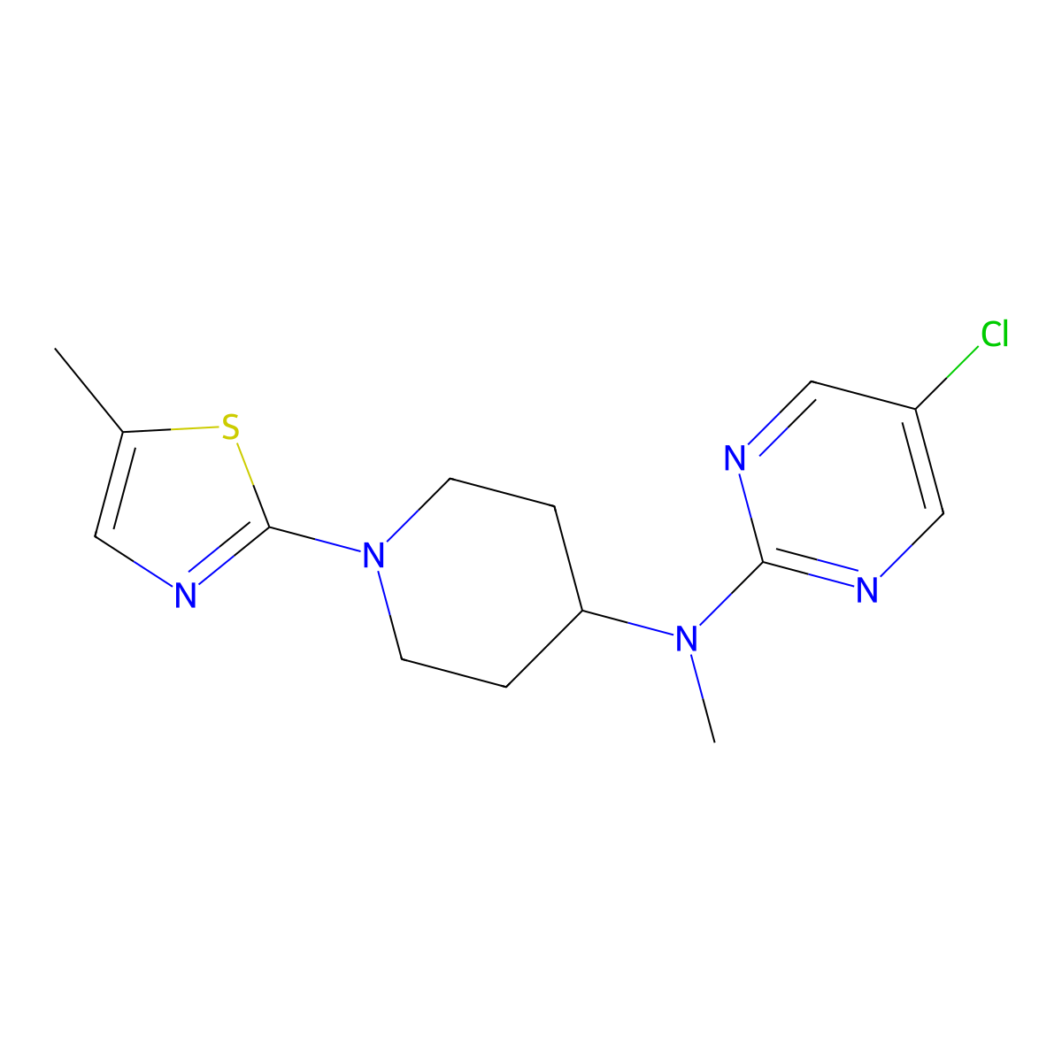 5-chloro-N-methyl-N-[1-(5-methyl-1,3-thiazol-2-yl)piperidin-4-yl]pyrimidin-2-amine molecular structure, CAS 2741897-82-3