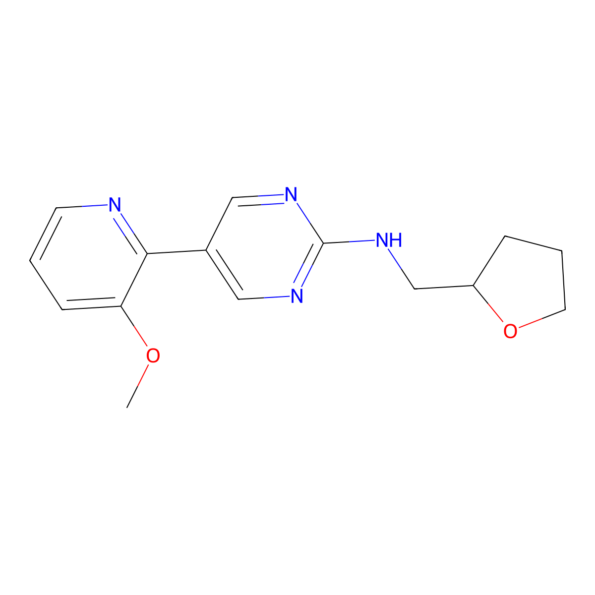 5-(3-methoxypyridin-2-yl)-N-[(oxolan-2-yl)methyl]pyrimidin-2-amine molecular structure, CAS 2741899-85-2