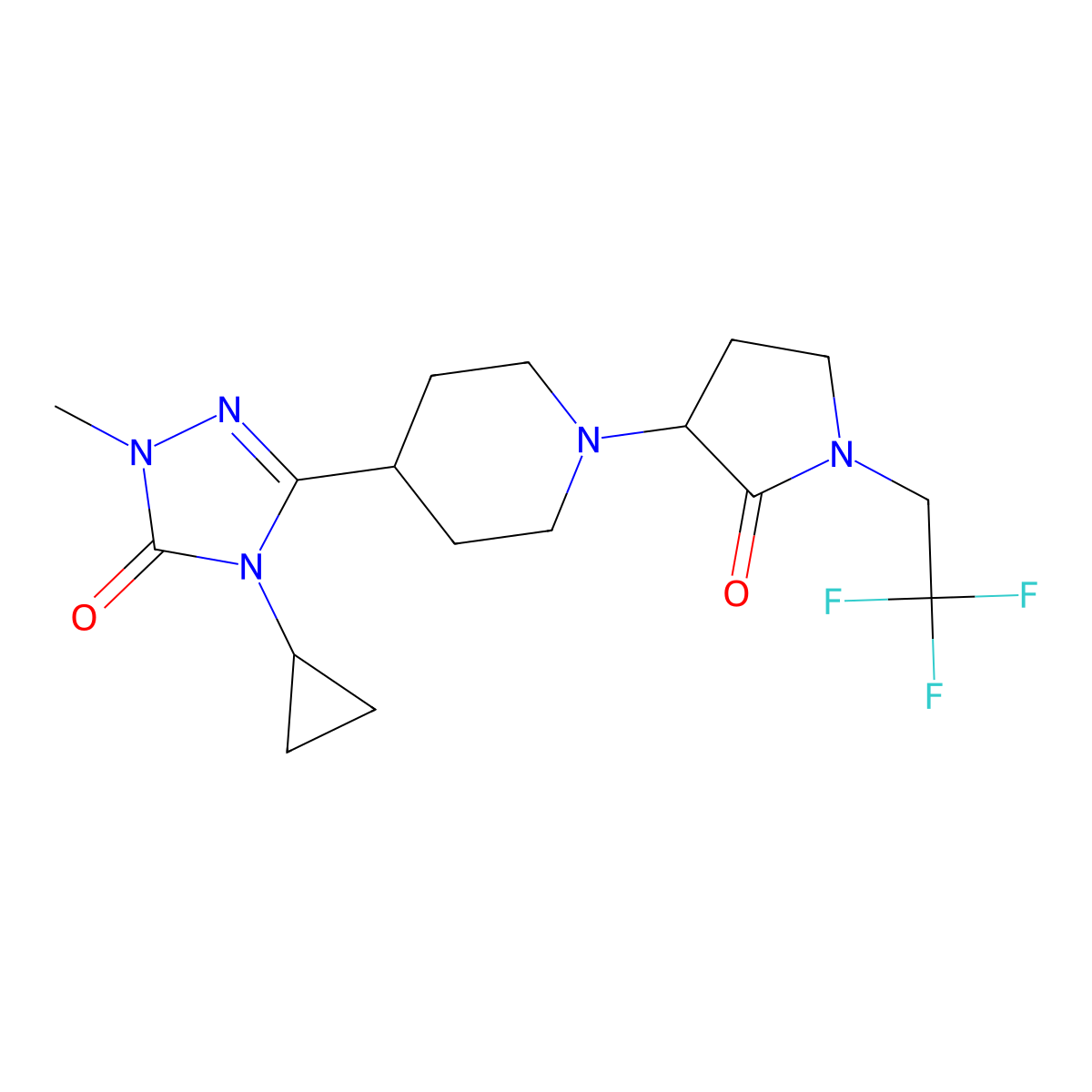 4-cyclopropyl-1-methyl-3-{1-[2-oxo-1-(2,2,2-trifluoroethyl)pyrrolidin-3-yl]piperidin-4-yl}-4,5-dihydro-1H-1,2,4-triazol-5-one molecular structure, CAS 2741899-89-6