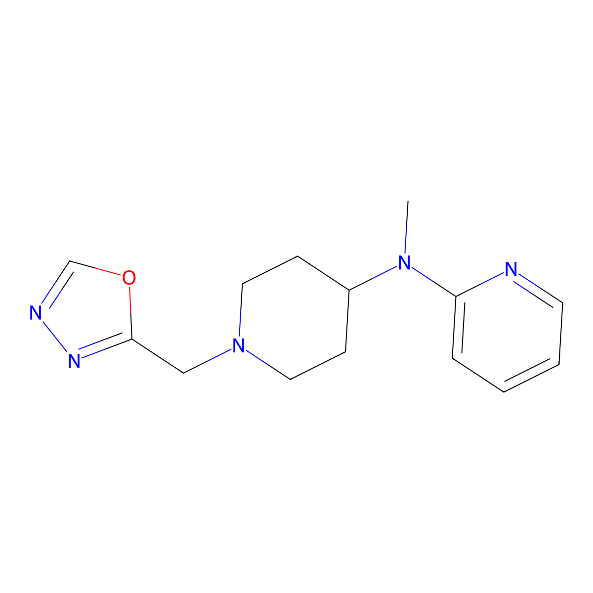 N-methyl-N-{1-[(1,3,4-oxadiazol-2-yl)methyl]piperidin-4-yl}pyridin-2-amine molecular structure, CAS 2741899-97-6