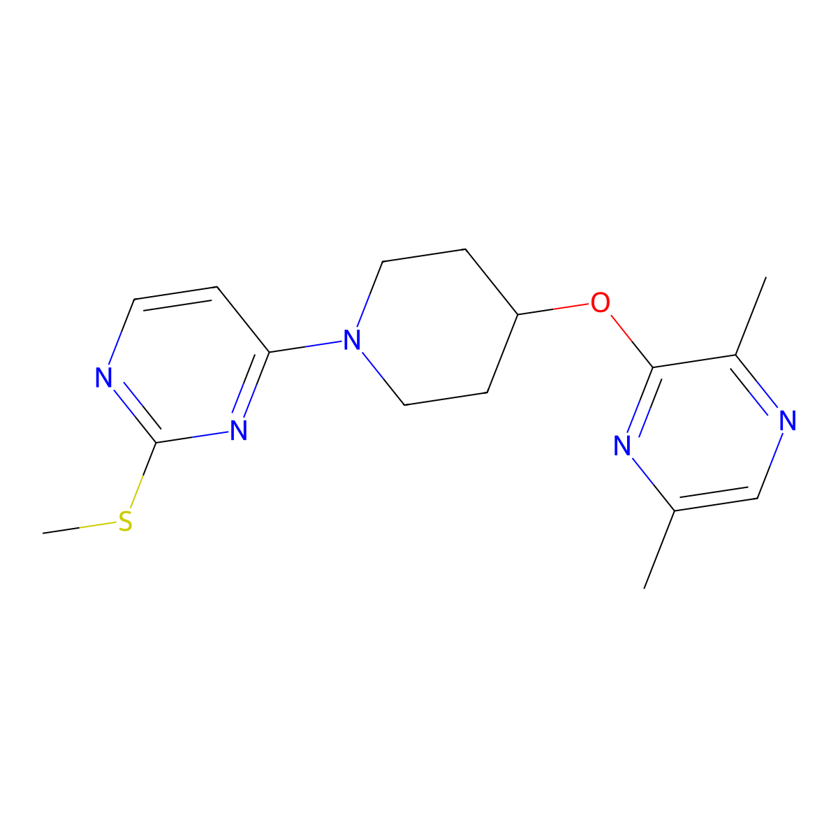 4-{4-[(3,6-Dimethylpyrazin-2-yl)oxy]piperidin-1-yl}-2-(methylsulfanyl)pyrimidine molecular structure, CAS 2741900-00-3