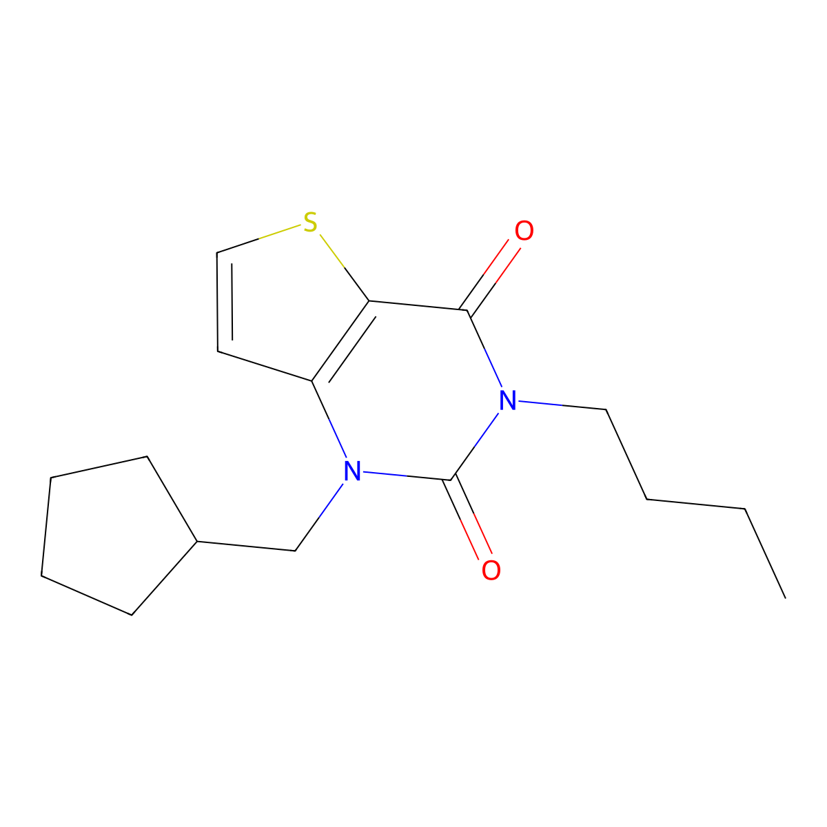 3-butyl-1-(cyclopentylmethyl)-1H,2H,3H,4H-thieno[3,2-d]pyrimidine-2,4-dione molecular structure, CAS 2741900-03-6