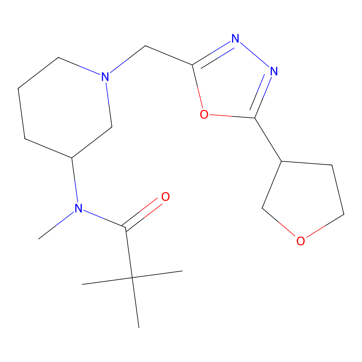 N,2,2-trimethyl-N-(1-{[5-(oxolan-3-yl)-1,3,4-oxadiazol-2-yl]methyl}piperidin-3-yl)propanamide molecular structure, CAS 2741900-05-8