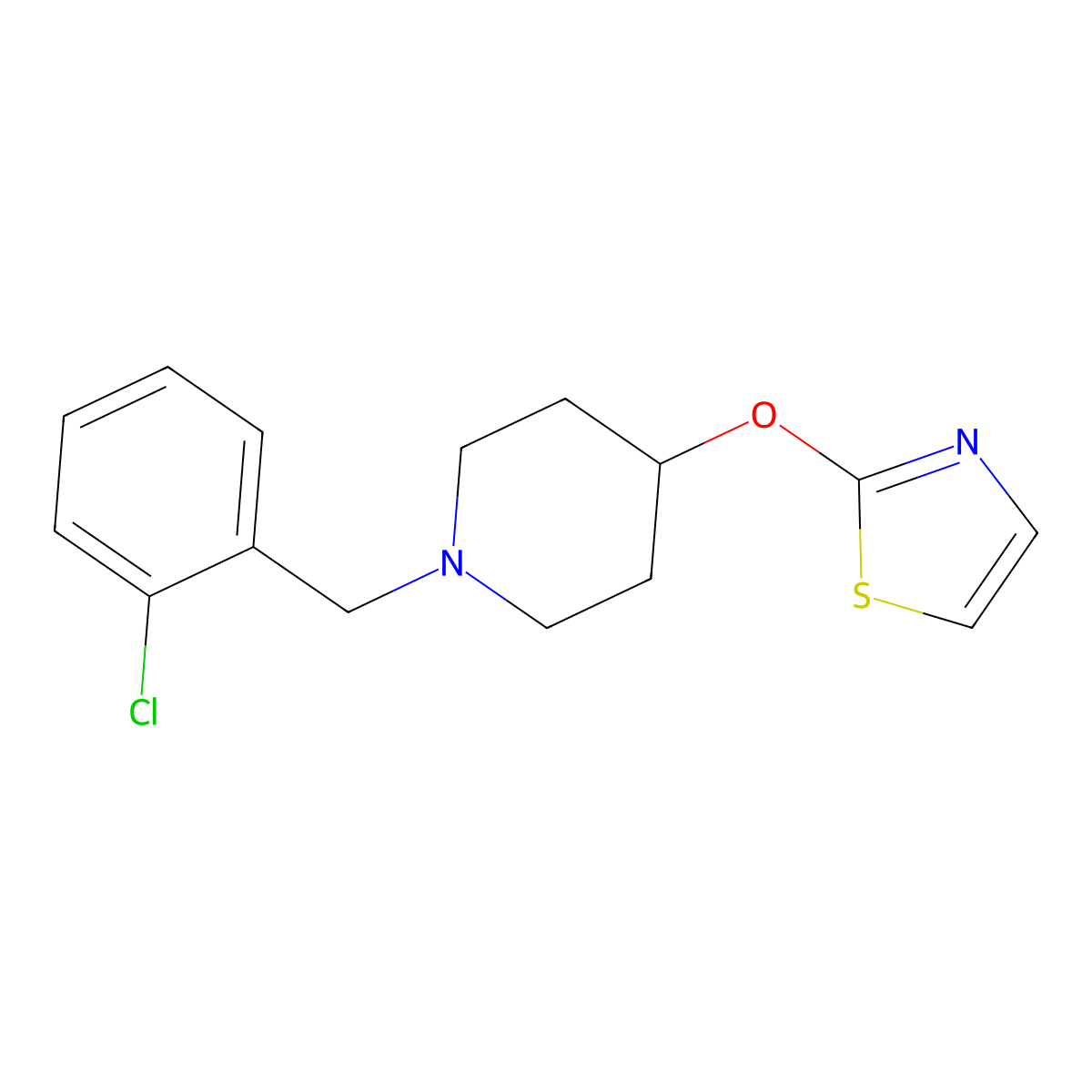 1-[(2-Chlorophenyl)methyl]-4-(1,3-thiazol-2-yloxy)piperidine molecular structure, CAS 2741900-06-9