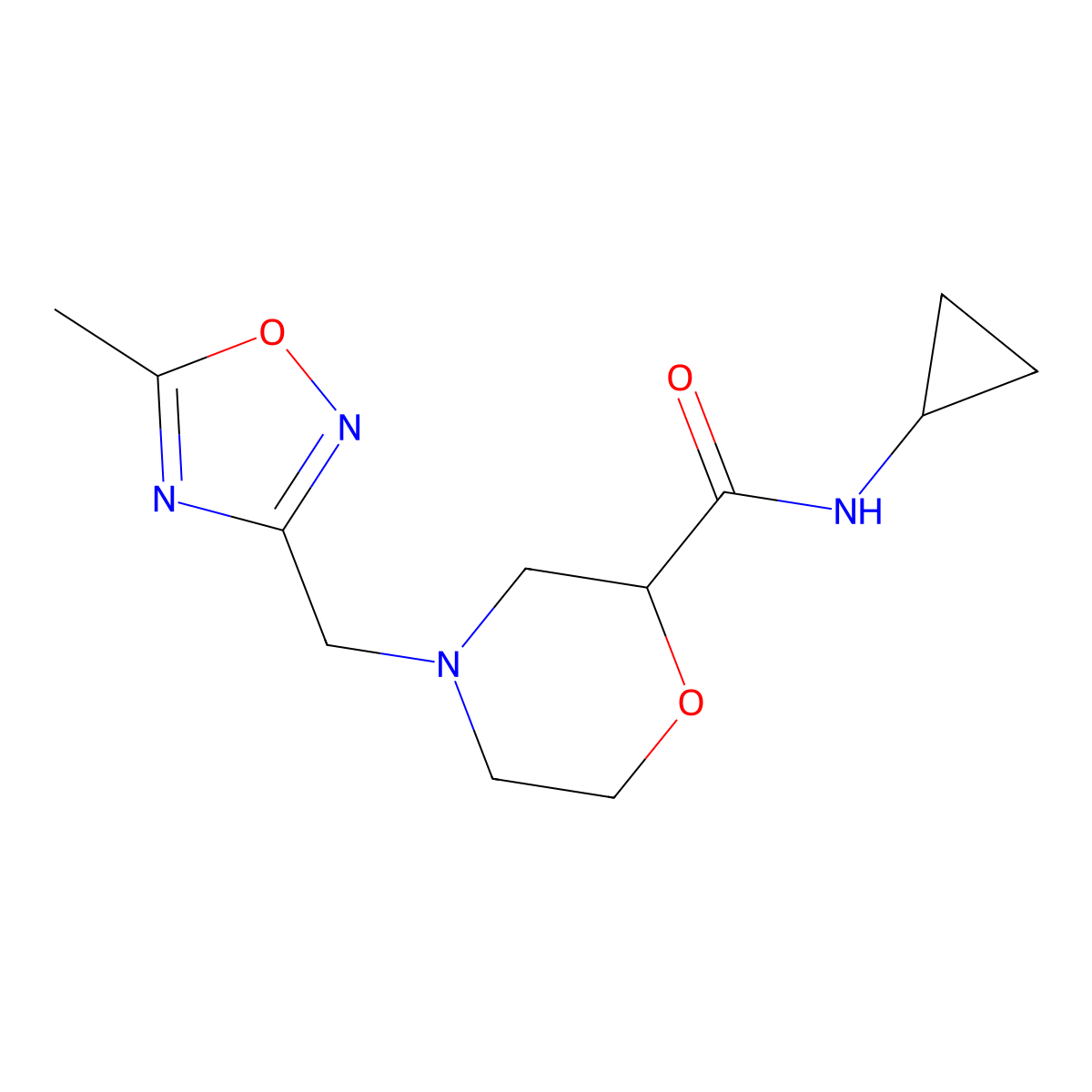 N-cyclopropyl-4-[(5-methyl-1,2,4-oxadiazol-3-yl)methyl]morpholine-2-carboxamide molecular structure, CAS 2741900-08-1