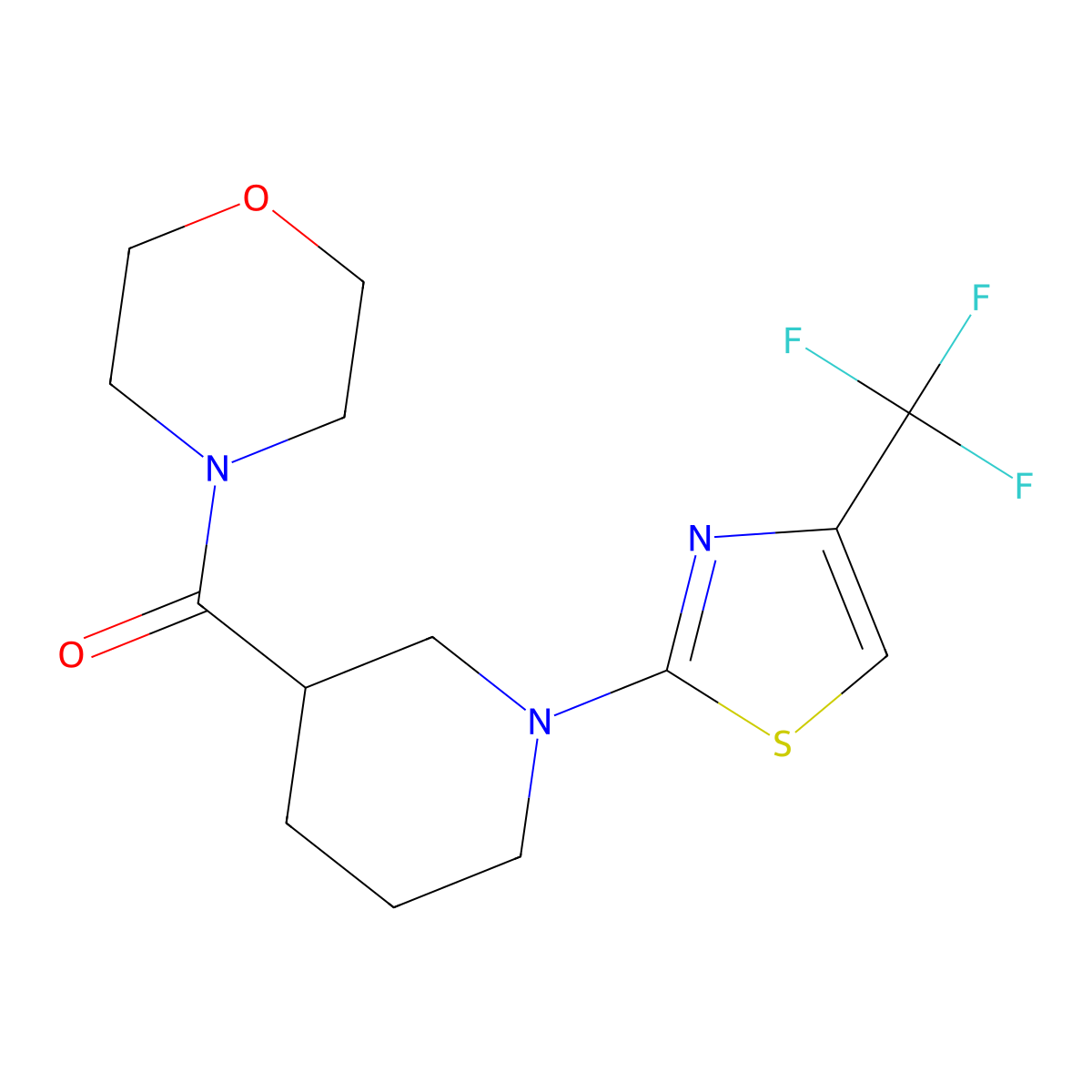 4-{1-[4-(Trifluoromethyl)-1,3-thiazol-2-yl]piperidine-3-carbonyl}morpholine molecular structure, CAS 2741900-10-5