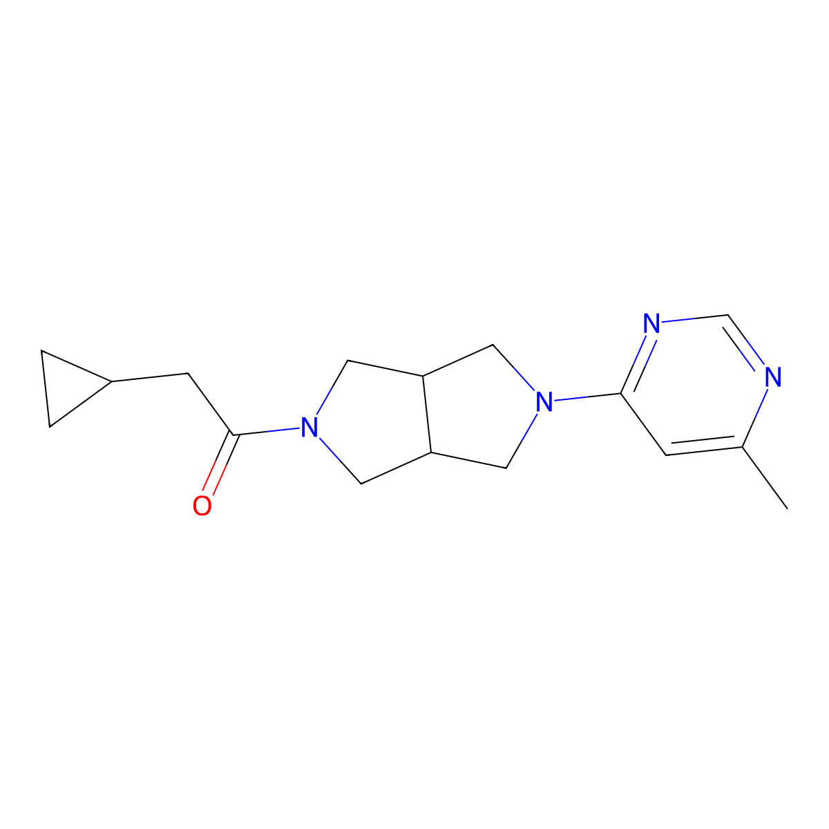 2-Cyclopropyl-1-[5-(6-methylpyrimidin-4-yl)-octahydropyrrolo[3,4-c]pyrrol-2-yl]ethan-1-one molecular structure, CAS 2741900-12-7