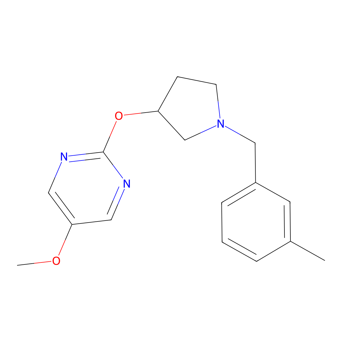 5-Methoxy-2-({1-[(3-methylphenyl)methyl]pyrrolidin-3-yl}oxy)pyrimidine molecular structure, CAS 2741900-19-4