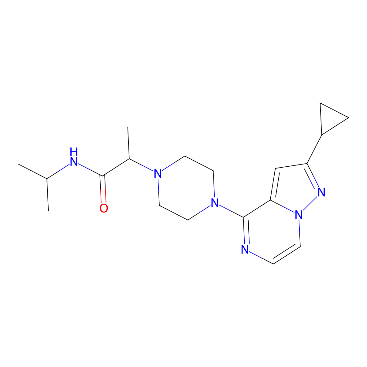 2-(4-{2-cyclopropylpyrazolo[1,5-a]pyrazin-4-yl}piperazin-1-yl)-N-(propan-2-yl)propanamide molecular structure, CAS 2741900-20-7